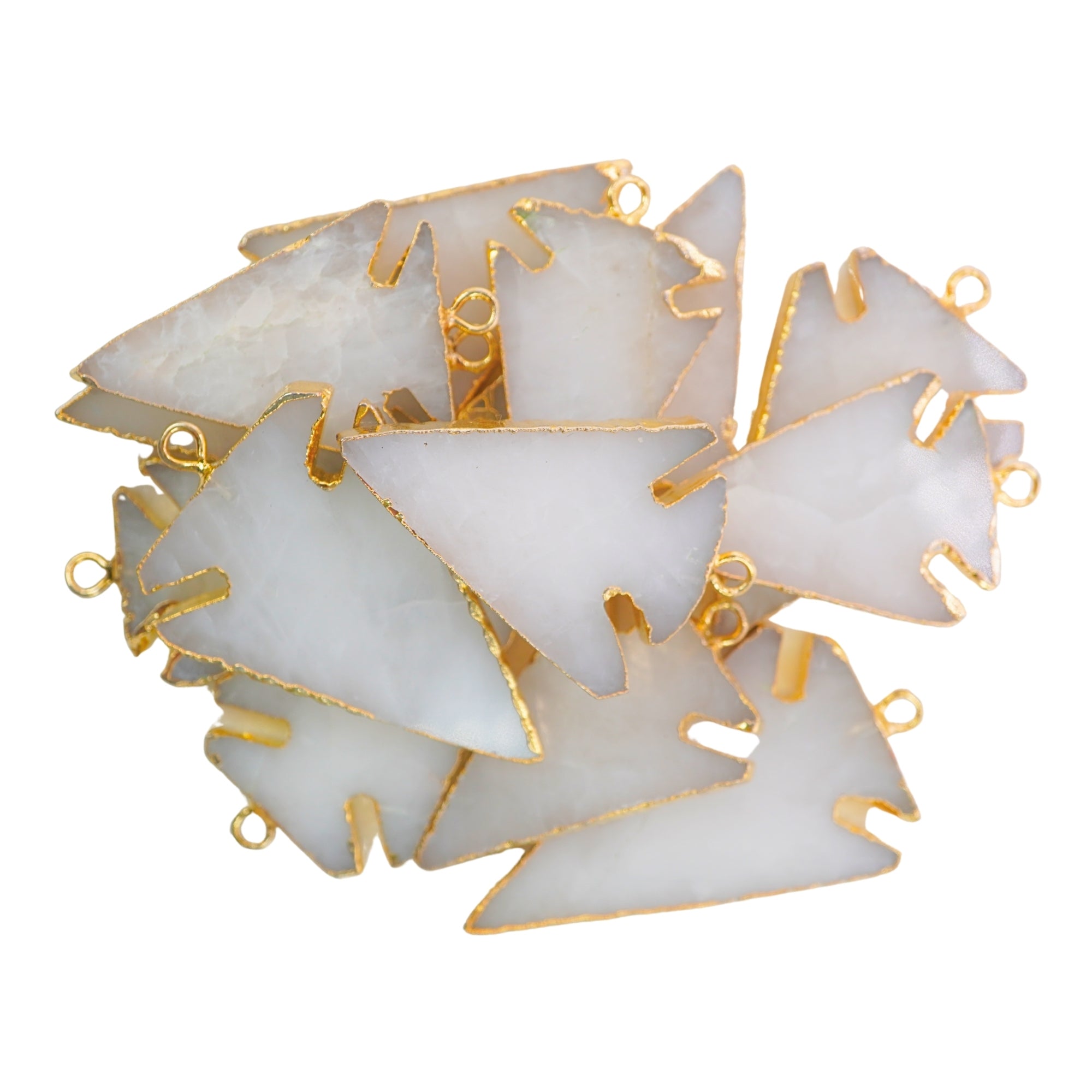 White Agate Arrowhead Shape Gemstone Gold Electroplated Charm Pendant