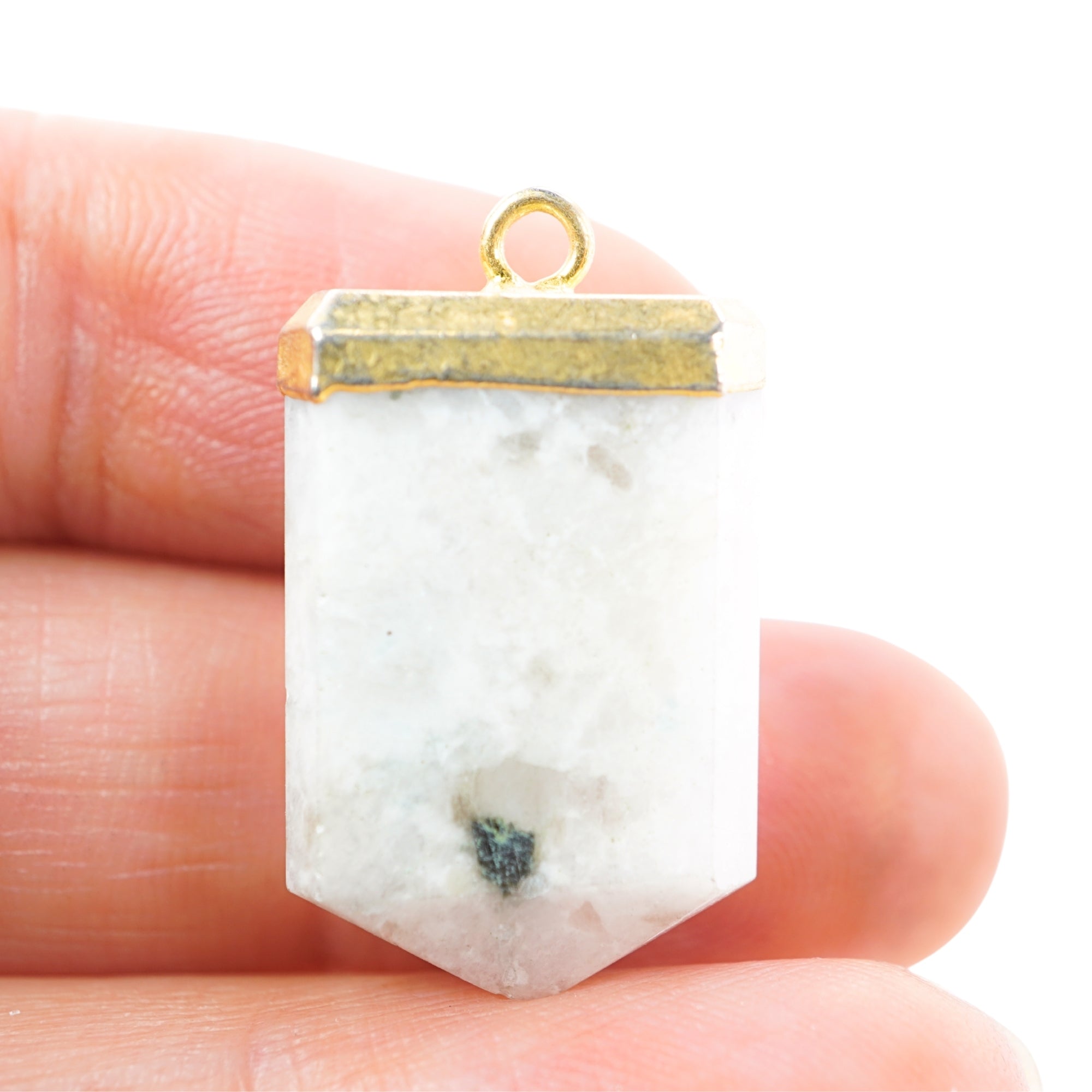 Rainbow Moonstone Small Flat Pencil Gold Electroplated Charm Pendant