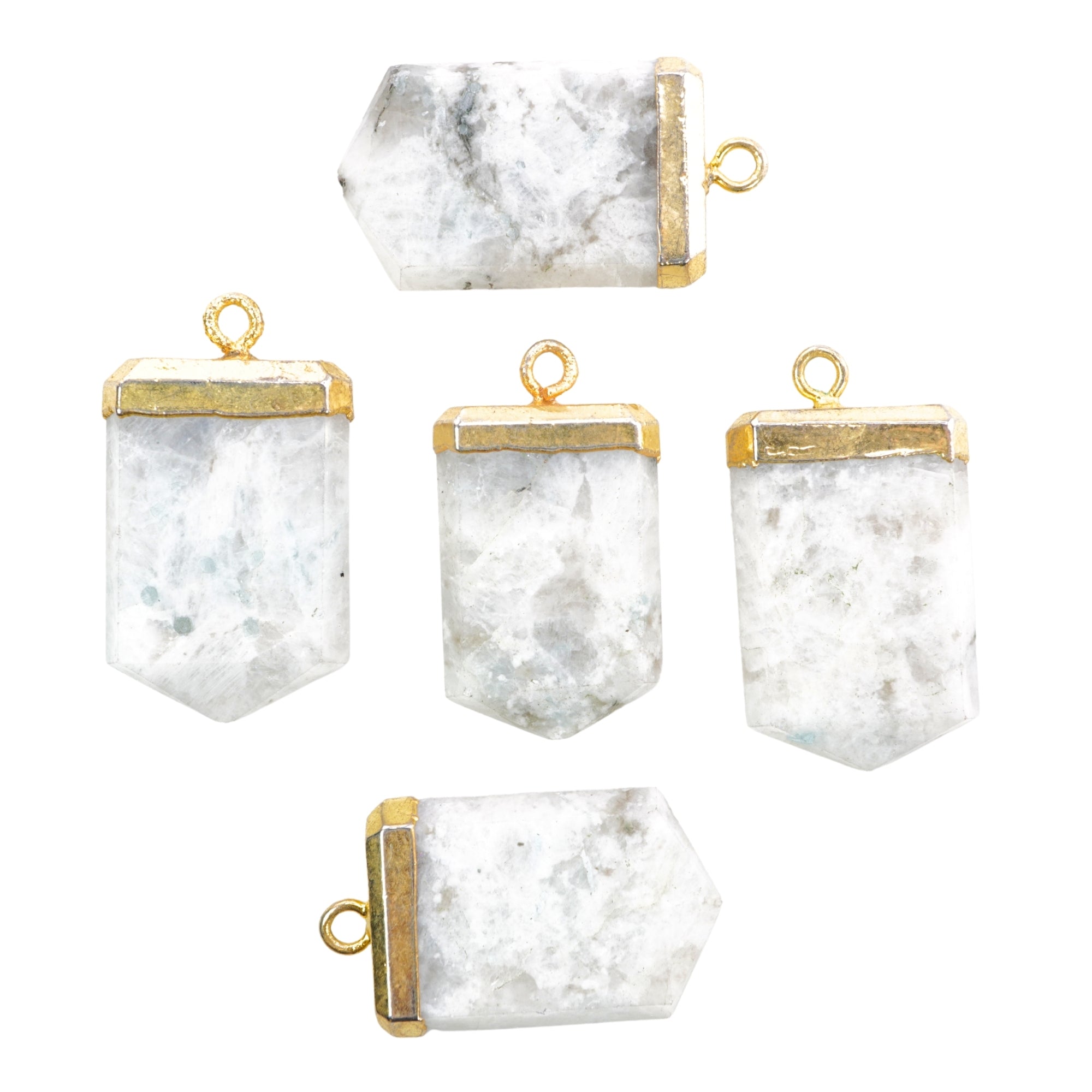 Rainbow Moonstone Small Flat Pencil Gold Electroplated Charm Pendant