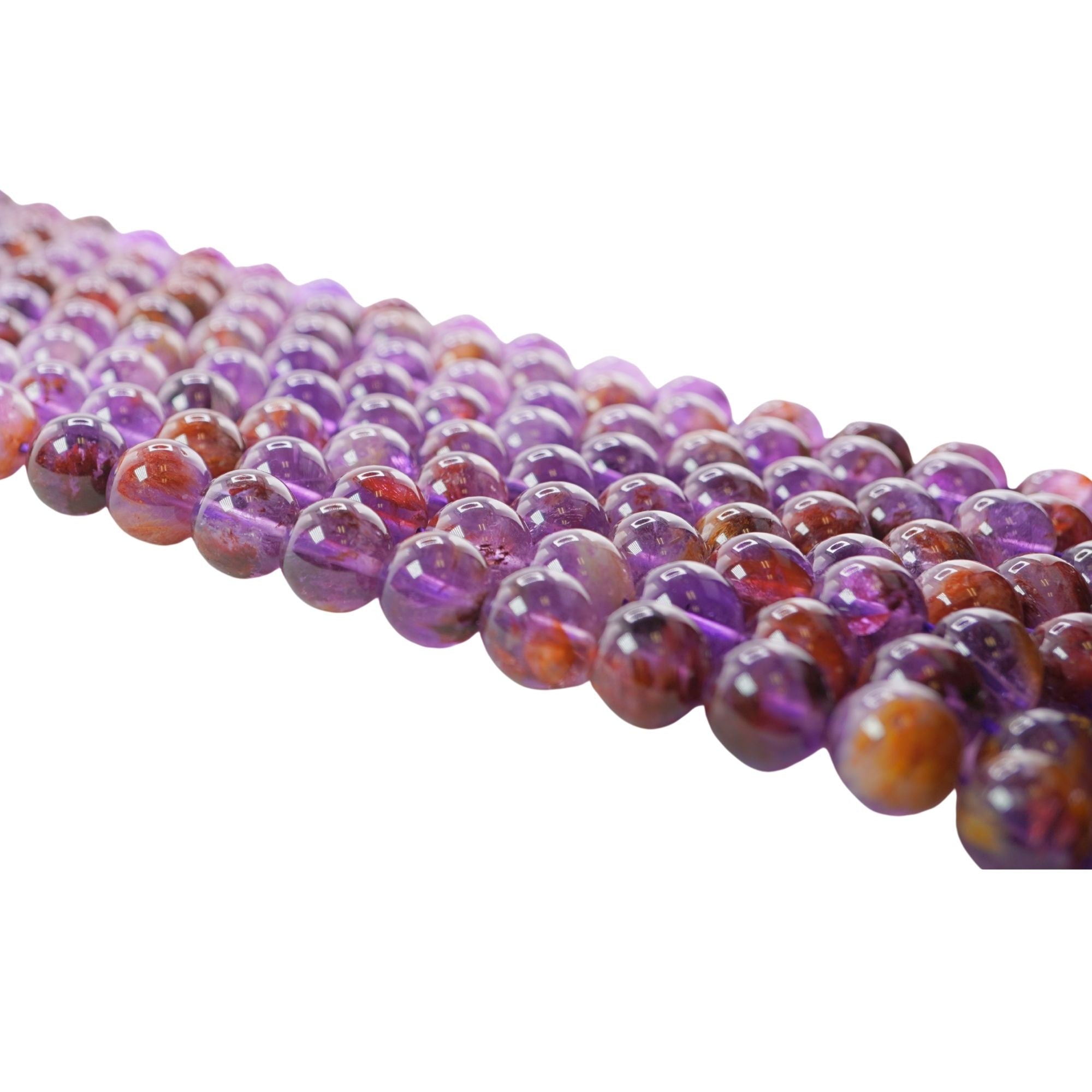 10 MM Phantom Amethyst Round Shape Smooth Gemstone Beads Strand