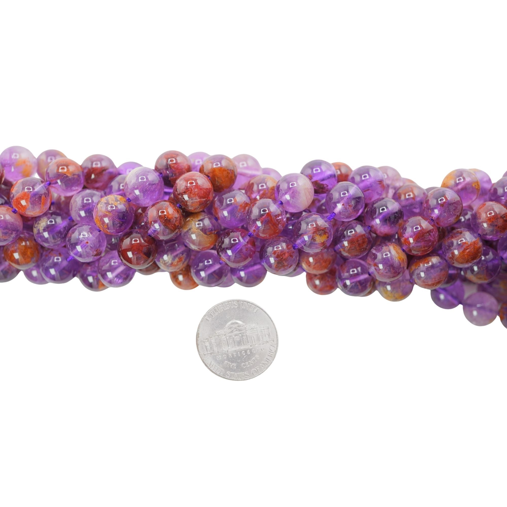 10 MM Phantom Amethyst Round Shape Smooth Gemstone Beads Strand