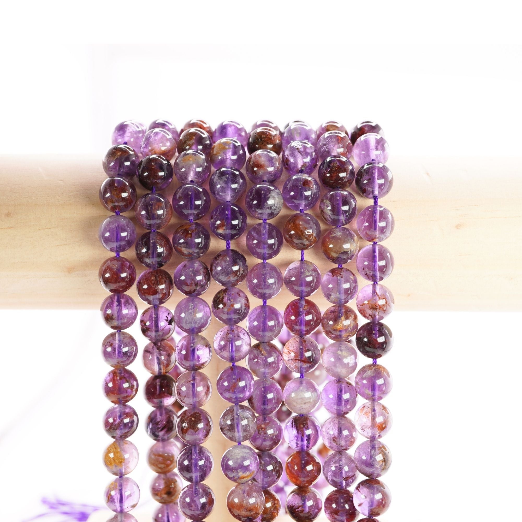 10 MM Phantom Amethyst Round Shape Smooth Gemstone Beads Strand