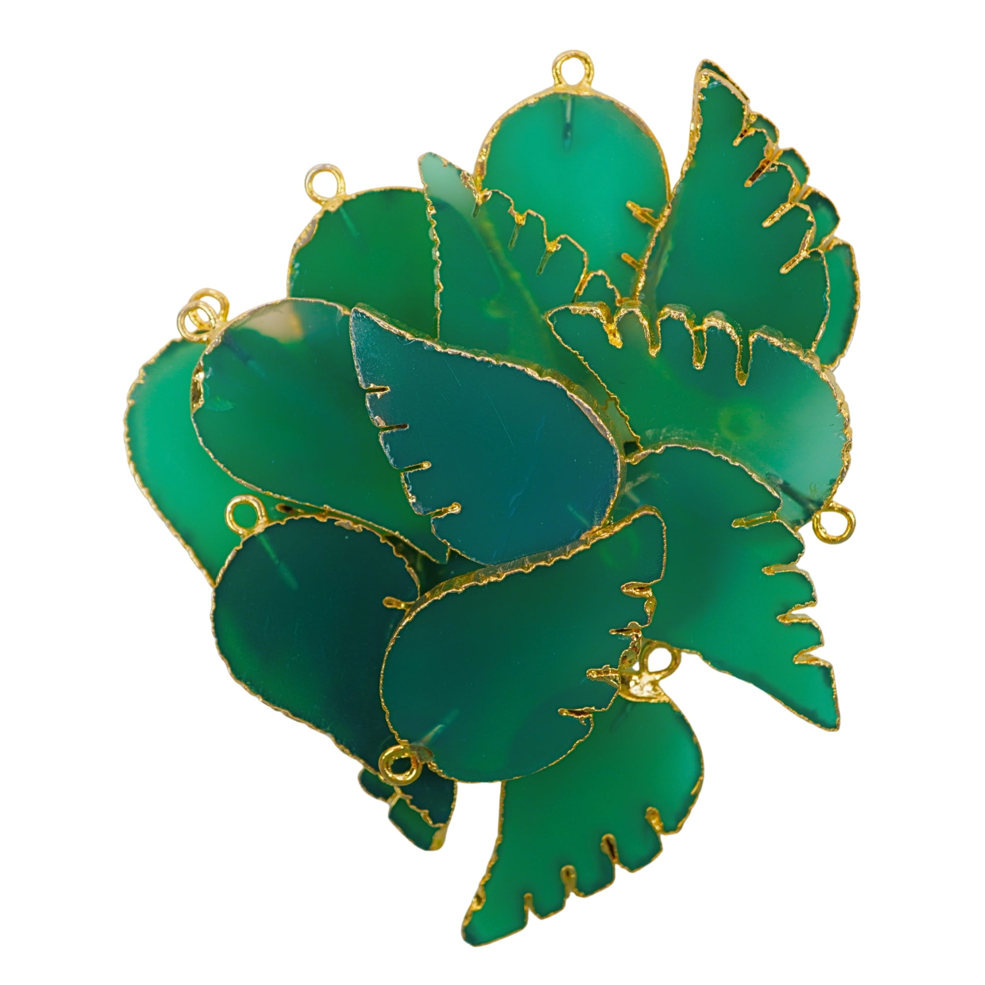 Green Agate Chalcedony Angel Wings Shape Gemstone Gold Electroplated Charm Pendant