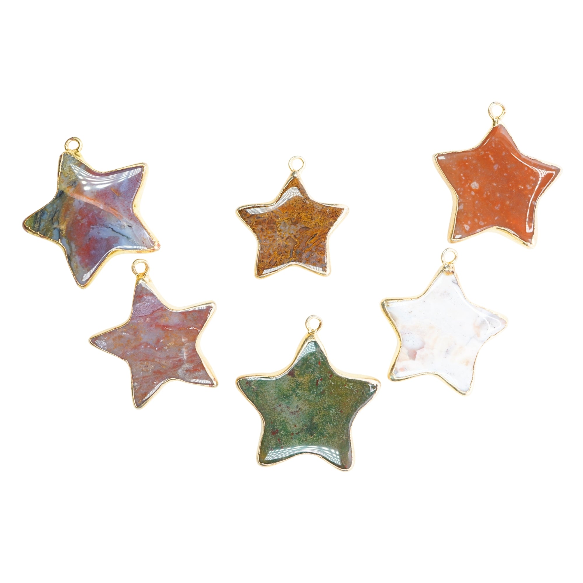 Jasper Smooth Star Shape Gemstone Gold Electroplated Charm Pendant For Jewelry Making