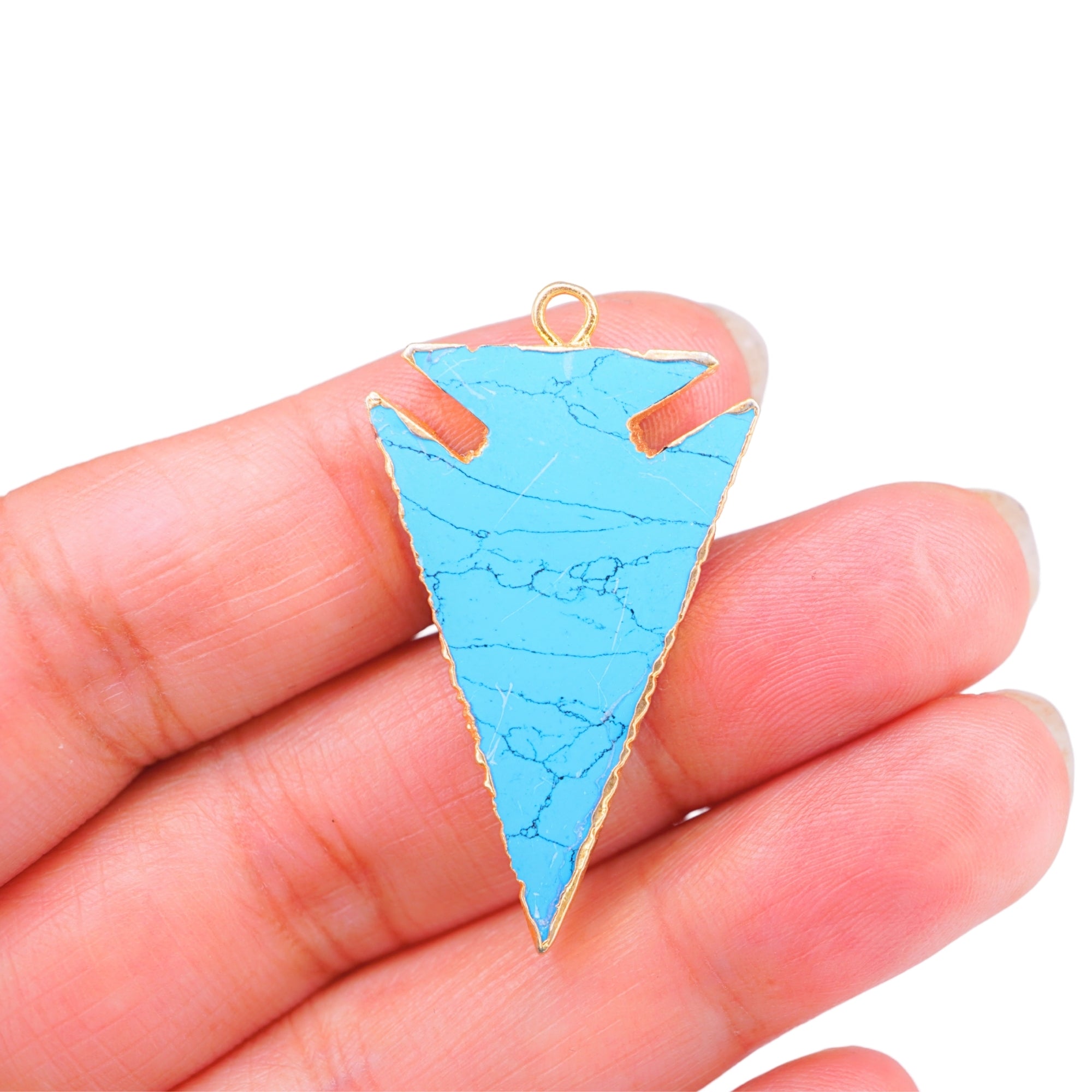 Turquoise With Matrix Manmade Arrowhead Gemstone Gold Electroplated Charm Pendant