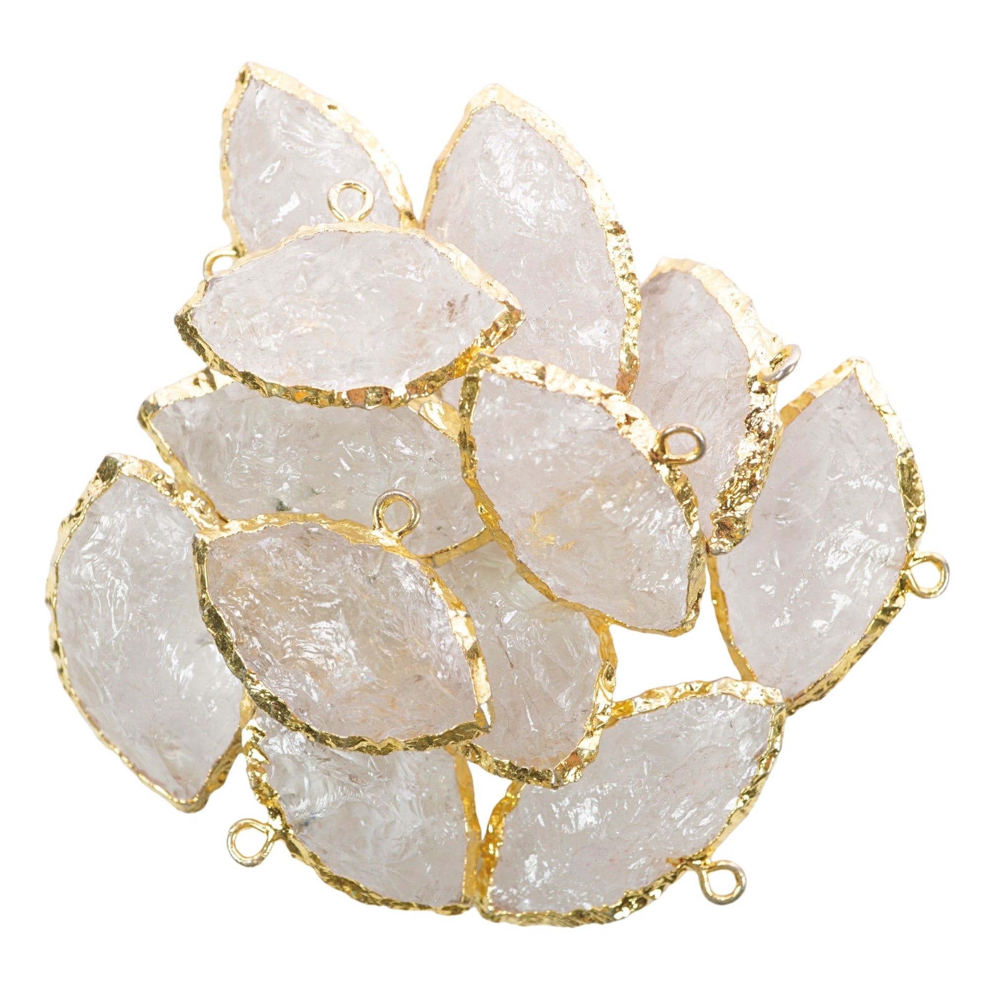 Crystal Quartz Marquise Eye Shape Gemstone Gold Electroplated Charm Pendant