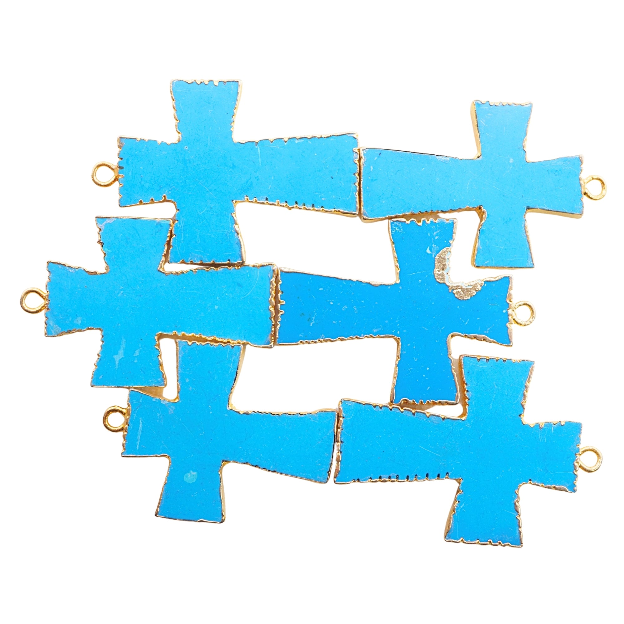 Turquoise Manmade Cross Shape Gemstone Gold Electroplate Charm Pendant