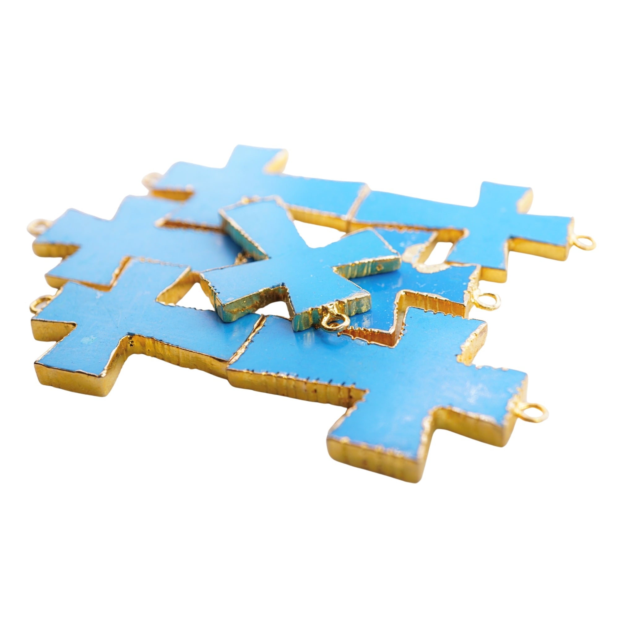 Turquoise Manmade Cross Shape Gemstone Gold Electroplate Charm Pendant