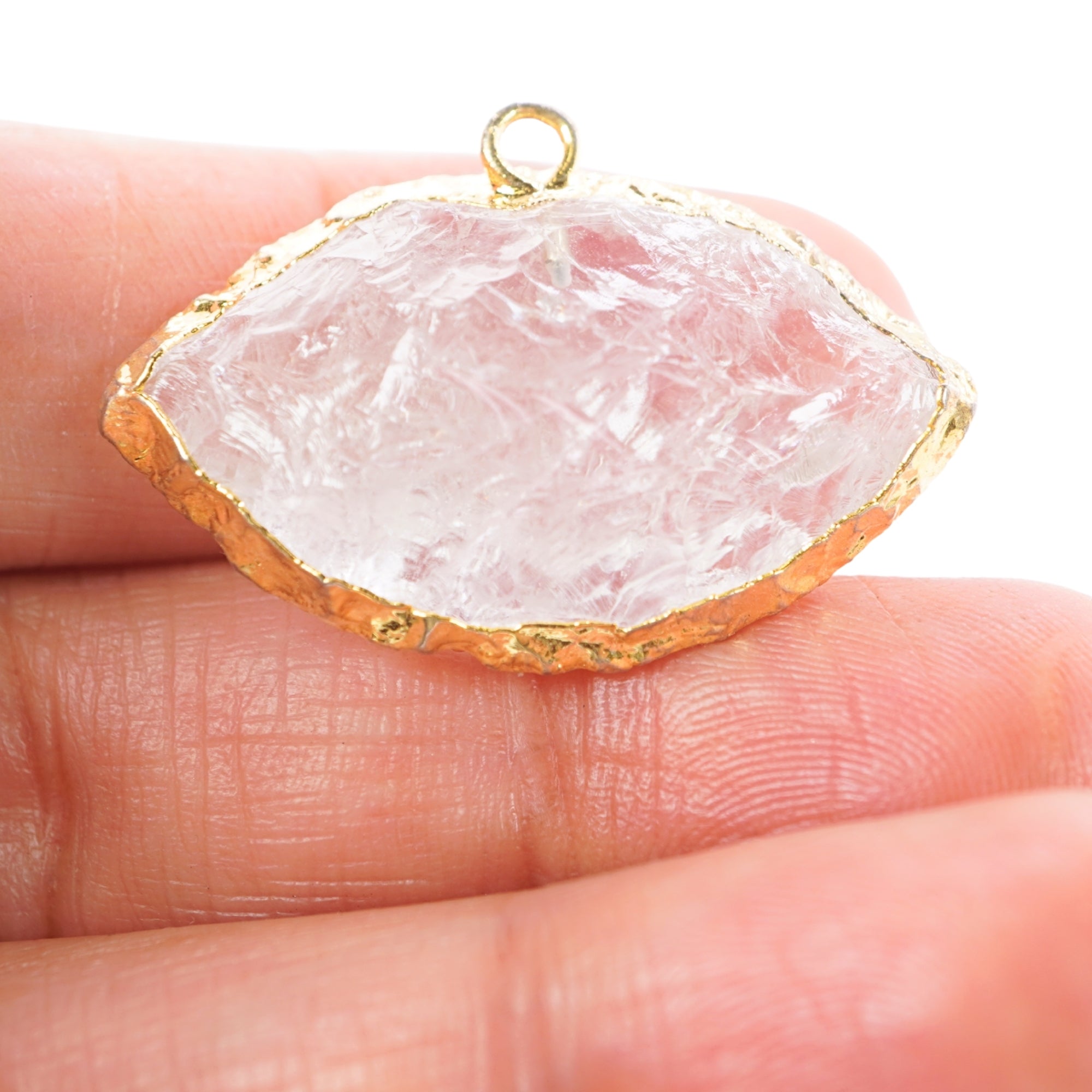 Crystal Quartz Marquise Eye Shape Gemstone Gold Electroplated Charm Pendant