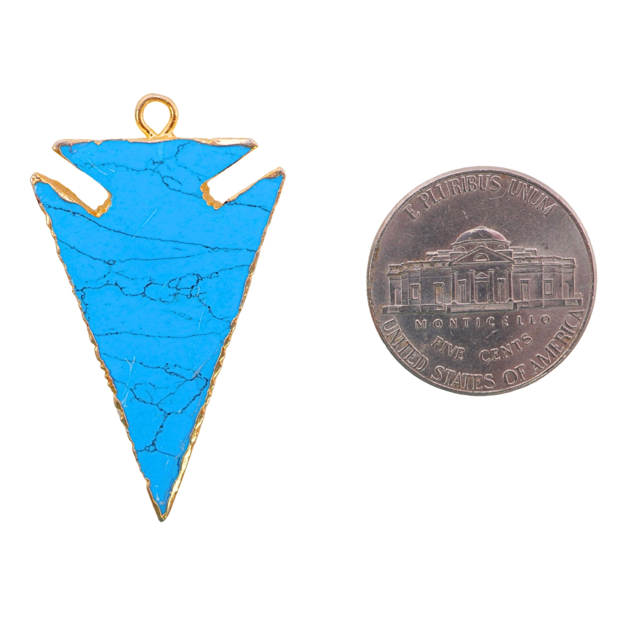 Turquoise With Matrix Manmade Arrowhead Gemstone Gold Electroplated Charm Pendant