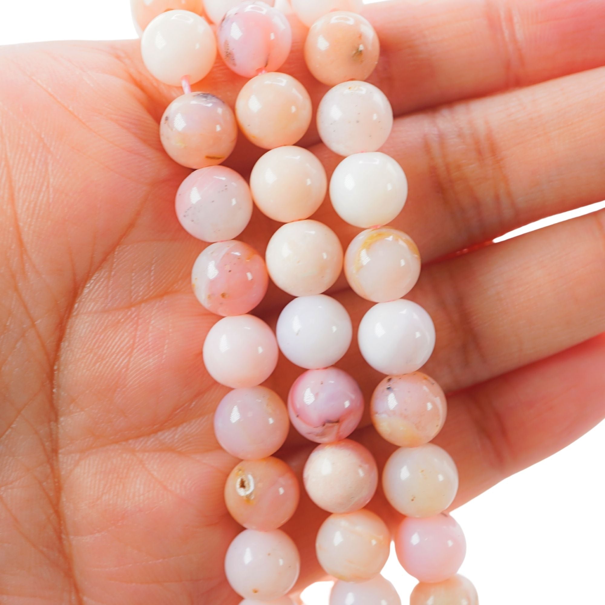 8 MM Peruvian Pink Opal Smooth Round Shape Beads Strand