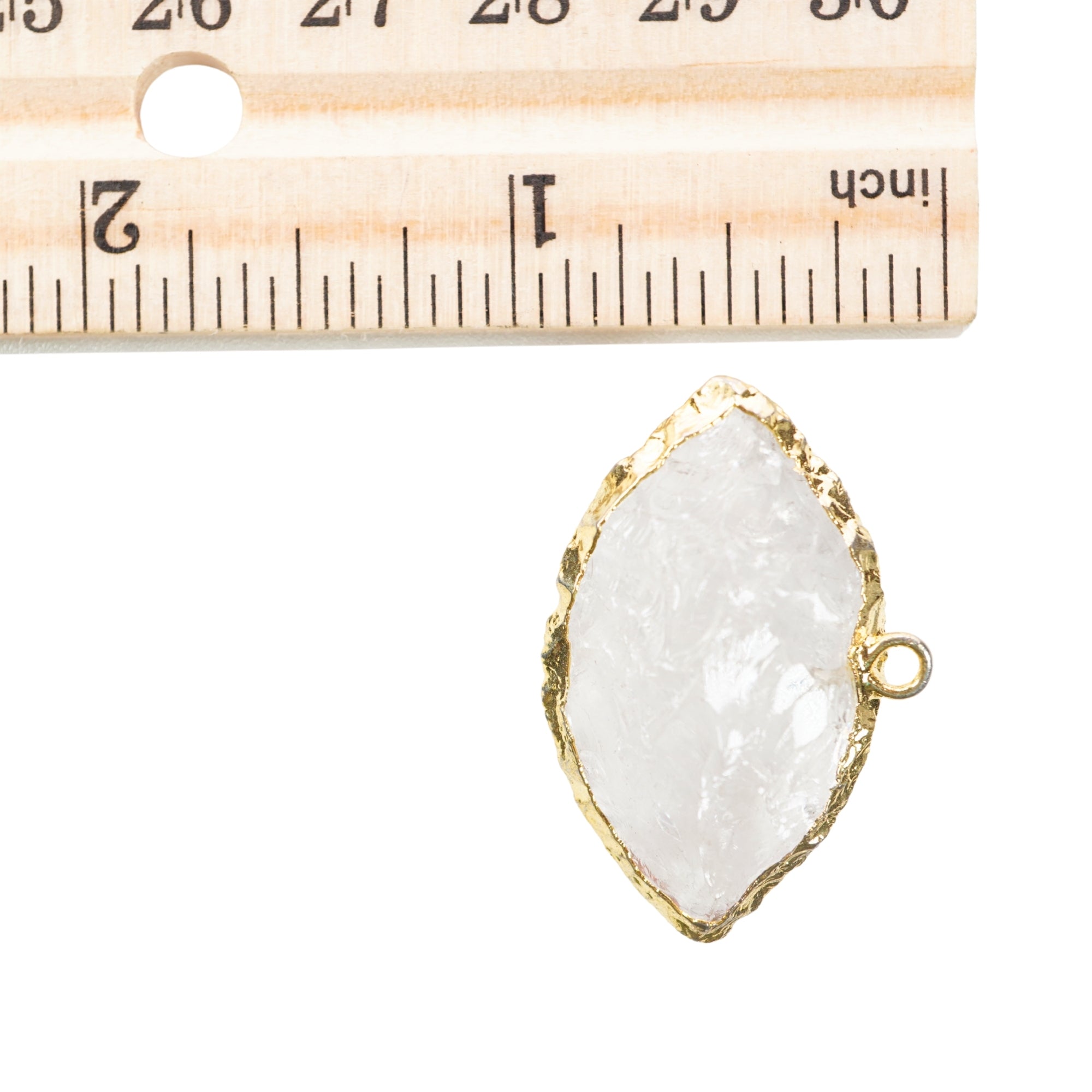 Crystal Quartz Marquise Eye Shape Gemstone Gold Electroplated Charm Pendant