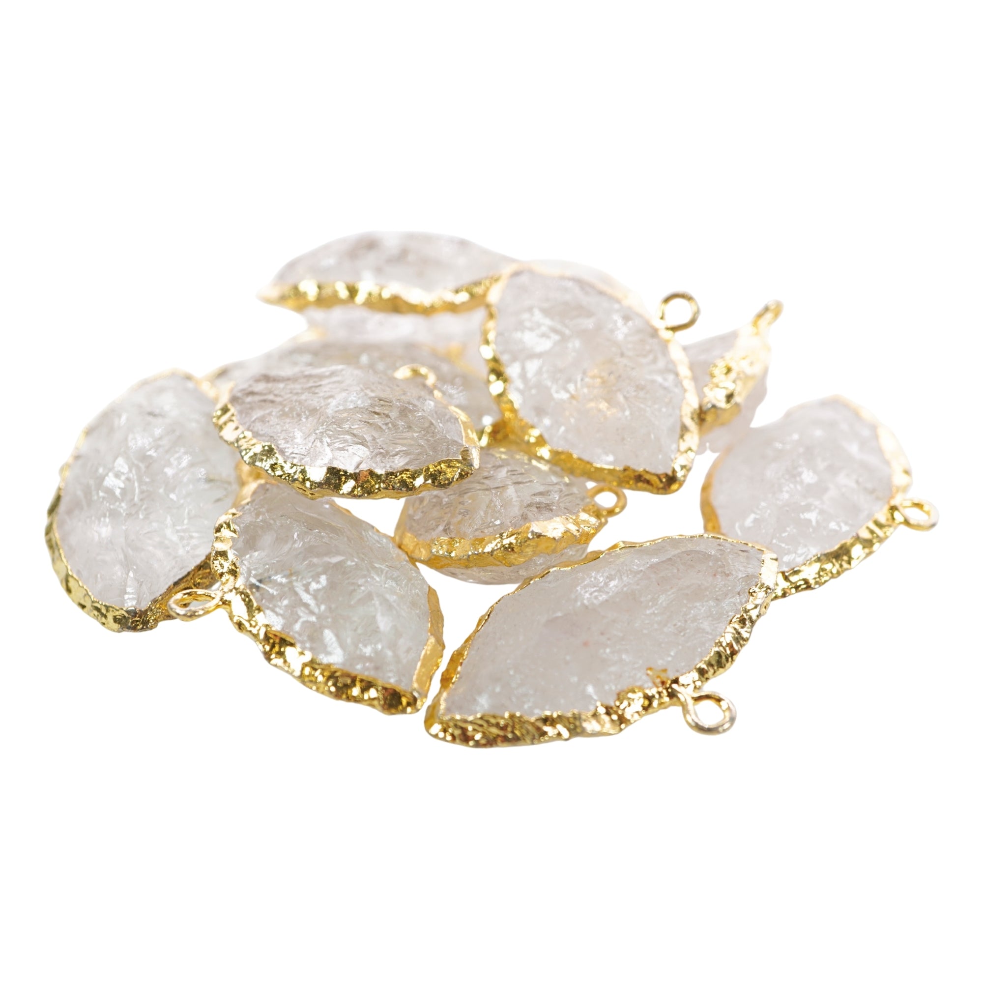 Crystal Quartz Marquise Eye Shape Gemstone Gold Electroplated Charm Pendant