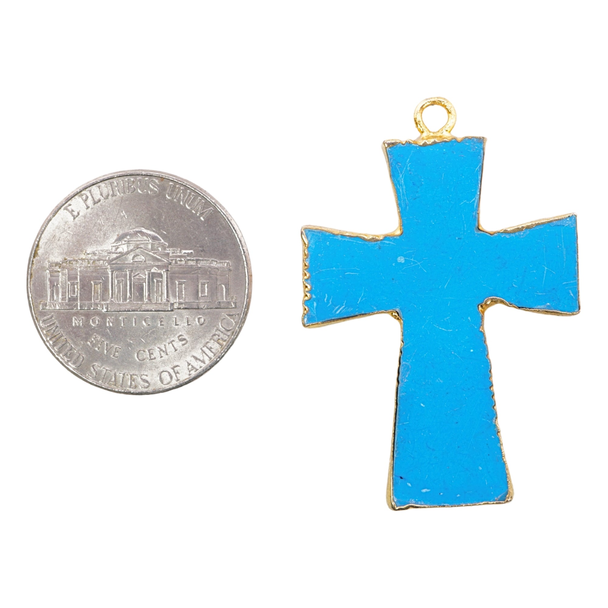 Turquoise Manmade Cross Shape Gemstone Gold Electroplate Charm Pendant
