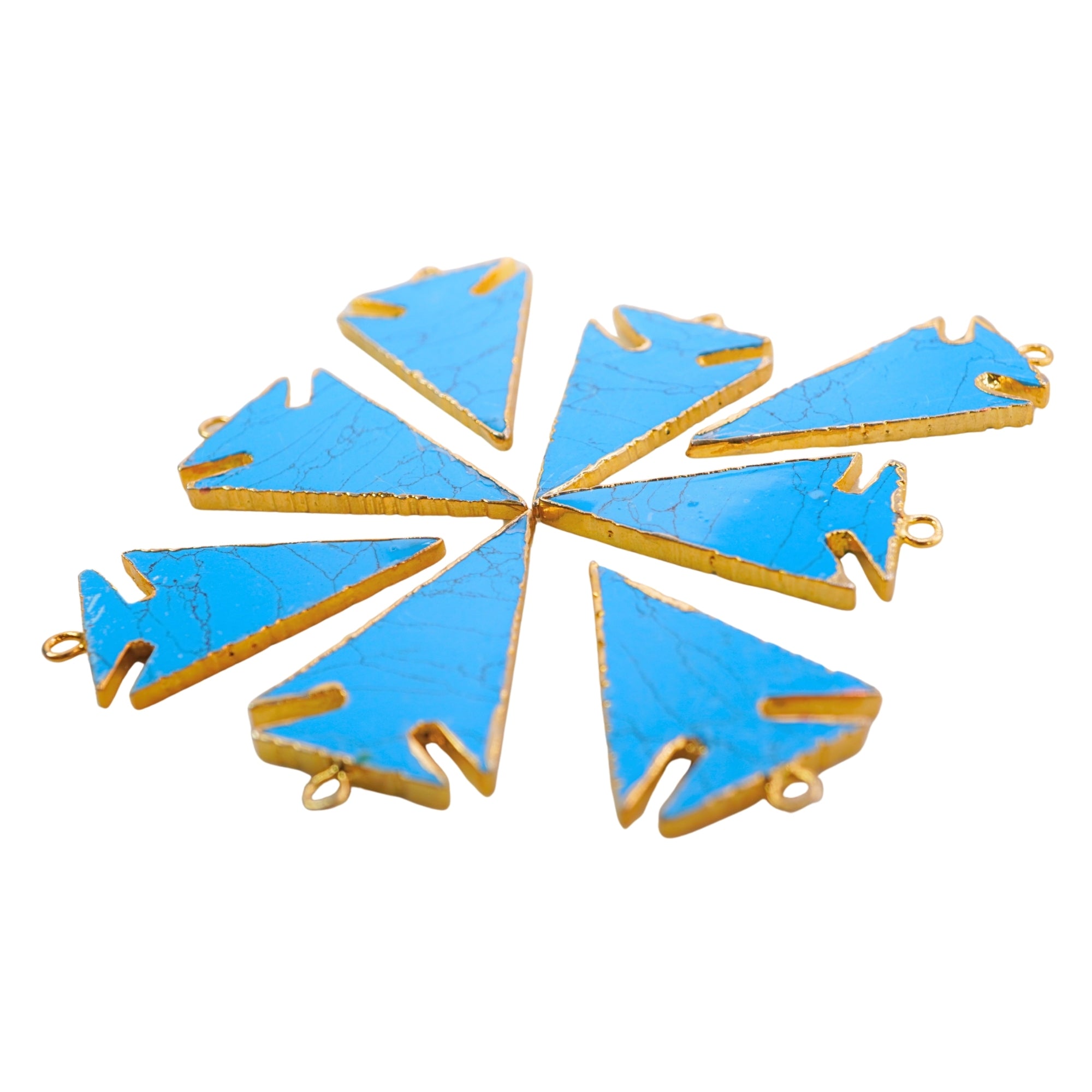 Turquoise With Matrix Manmade Arrowhead Gemstone Gold Electroplated Charm Pendant