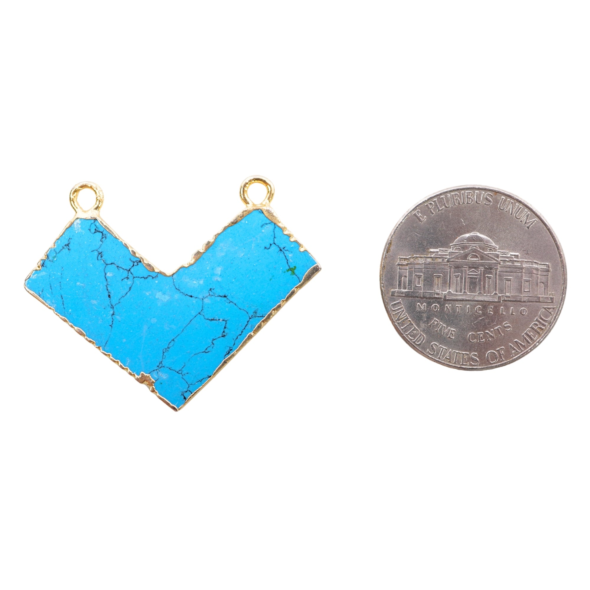 Turquoise With Black Matrix Manmade Chevron Shape Gemstone Gold Electroplated Double Bail Charm Pendant