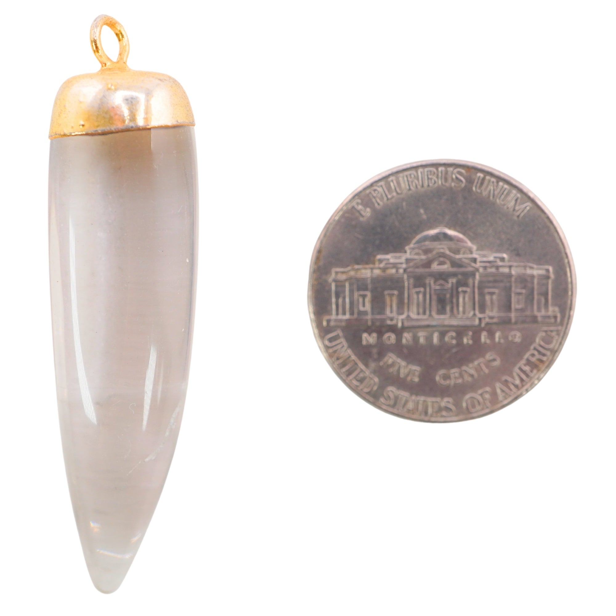 Crystal Quartz Horn Shape Gemstone Silver Electroplated Charm Pendant