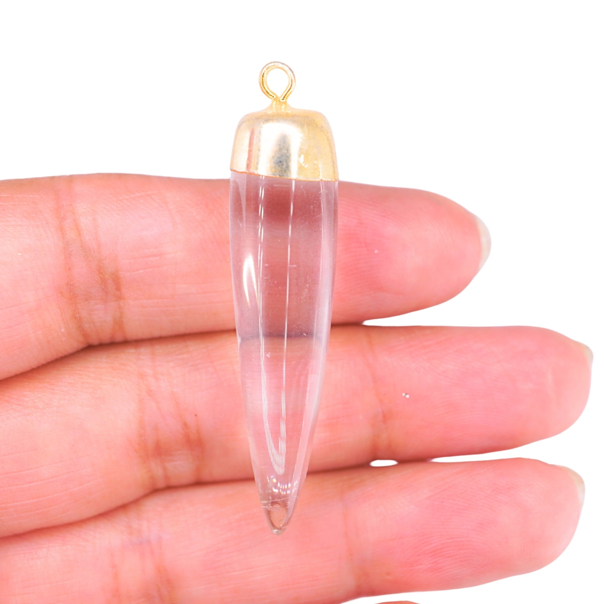 Crystal Quartz Horn Shape Gemstone Silver Electroplated Charm Pendant