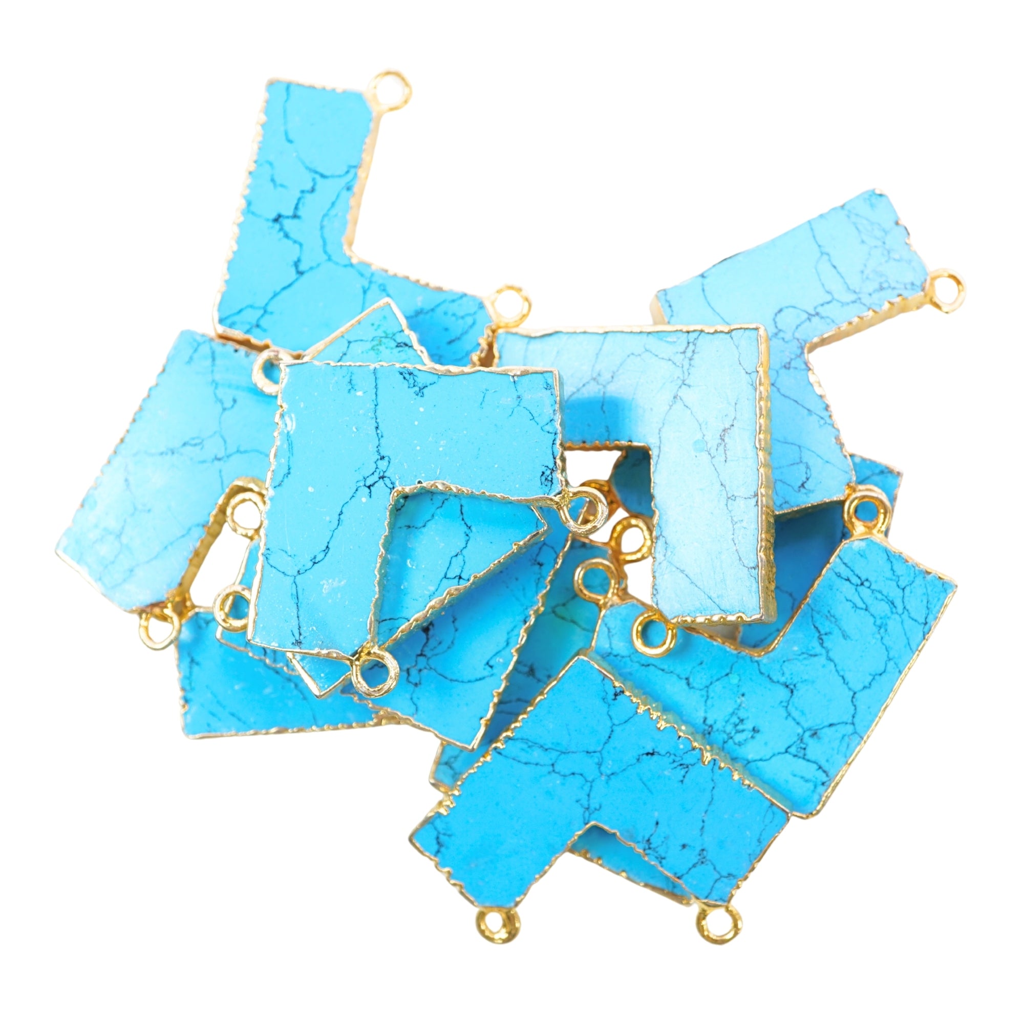 Turquoise With Black Matrix Manmade Chevron Shape Gemstone Gold Electroplated Double Bail Charm Pendant