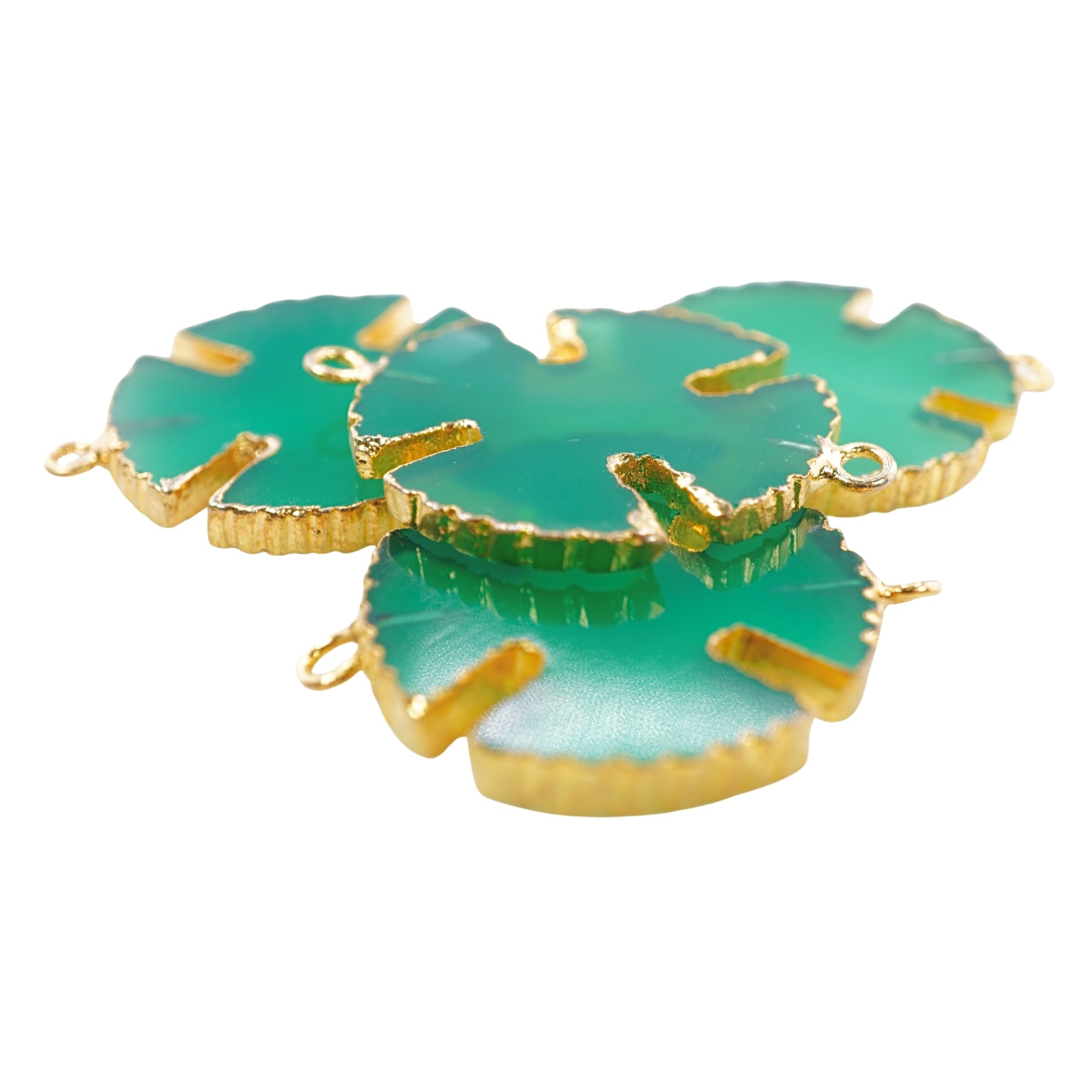 Green Chalcedony Viking Cross Shape Gemstone Gold Electroplated Charm Connector