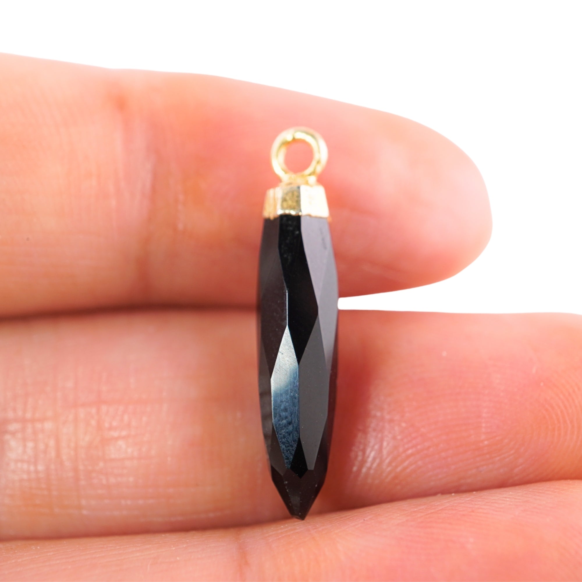 Black Onyx Bullet Shape Gemstone Gold Electroplated Charm Pendant