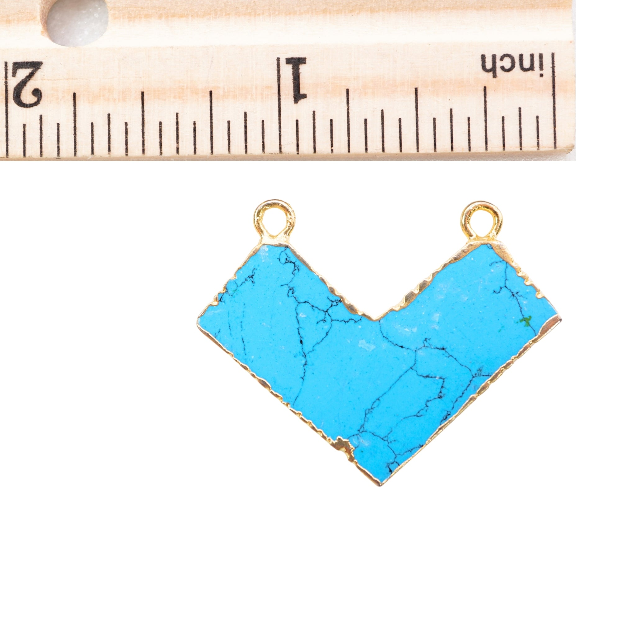 Turquoise With Black Matrix Manmade Chevron Shape Gemstone Gold Electroplated Double Bail Charm Pendant