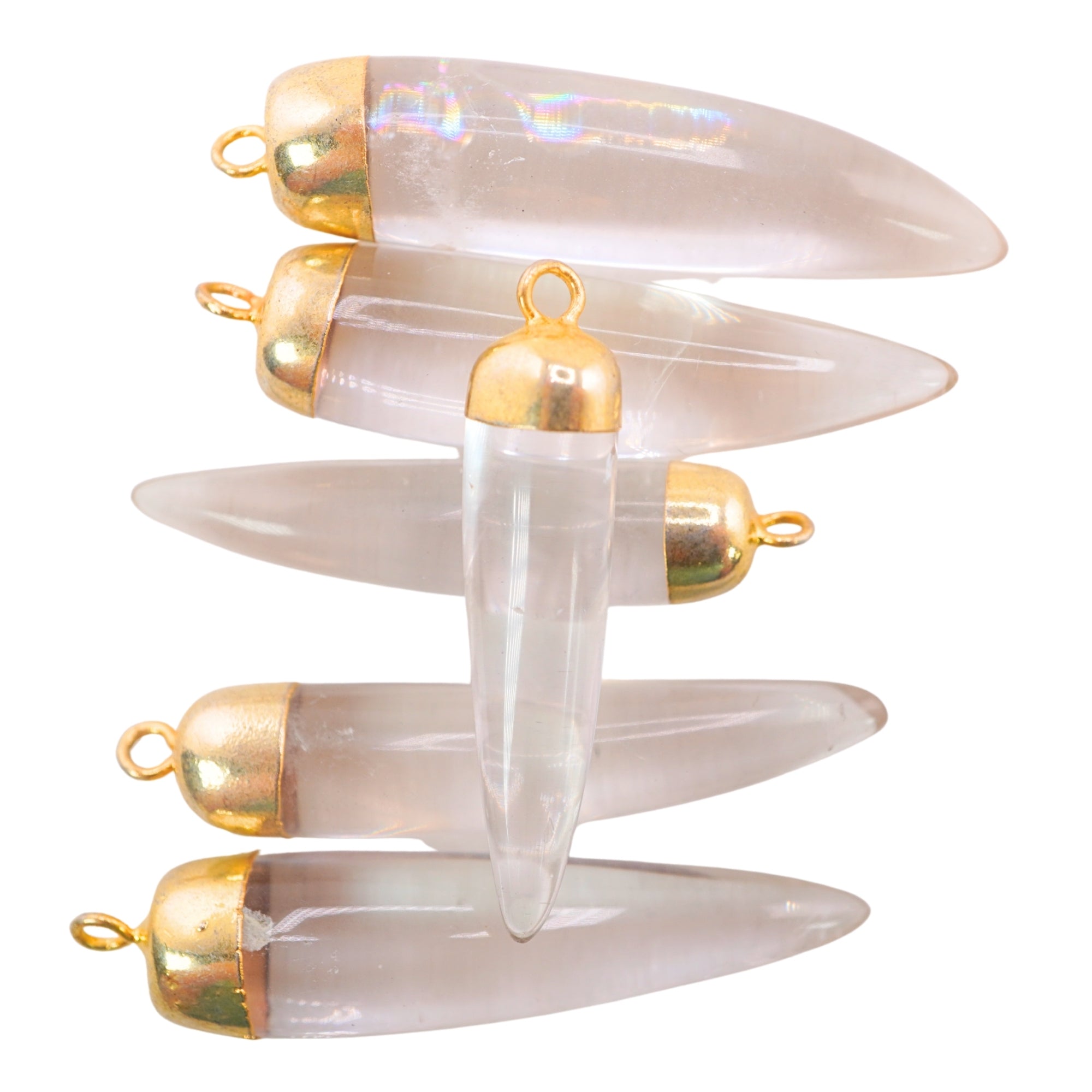 Crystal Quartz Horn Shape Gemstone Silver Electroplated Charm Pendant