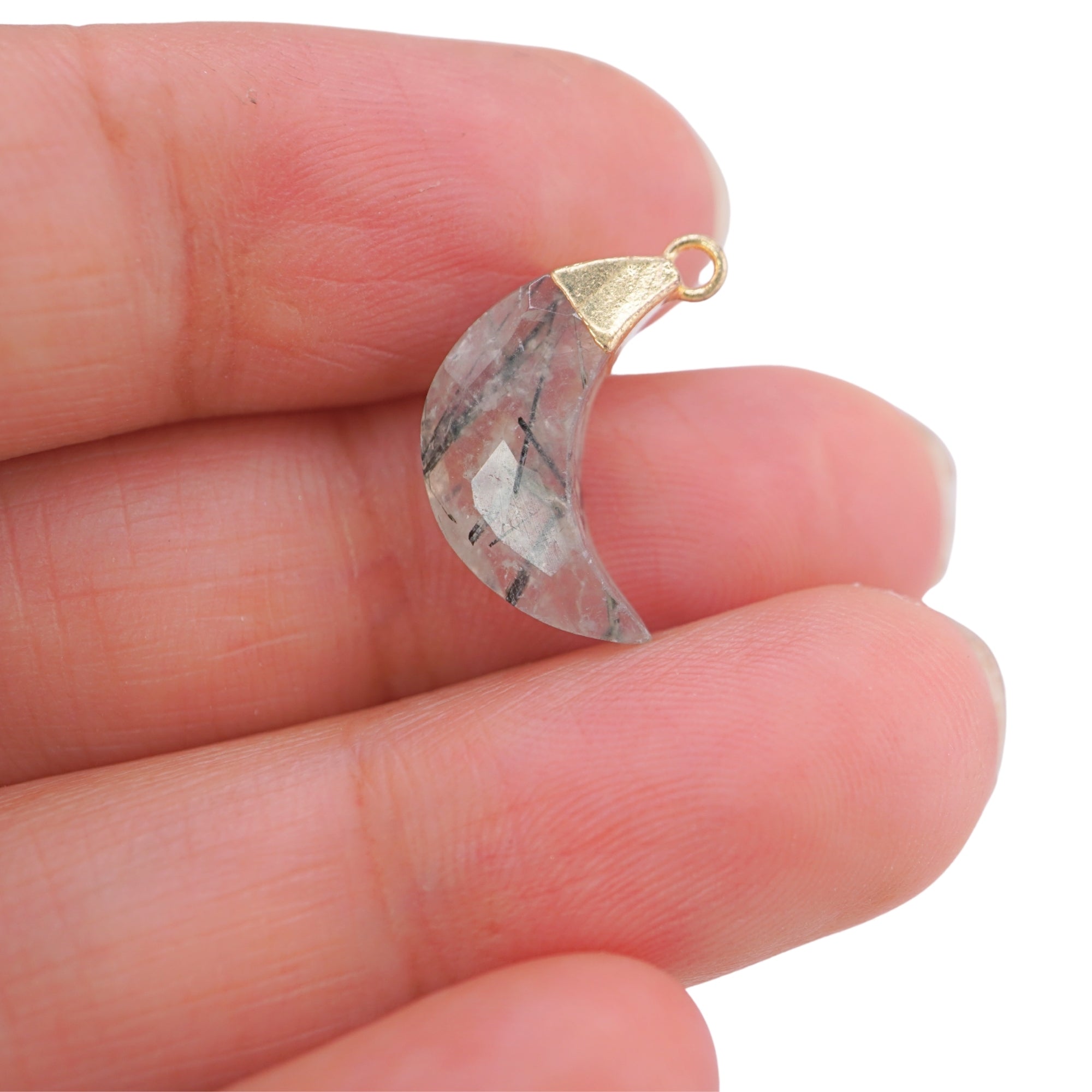 Prehnite Moon Shape Gold Electroplated Pendant