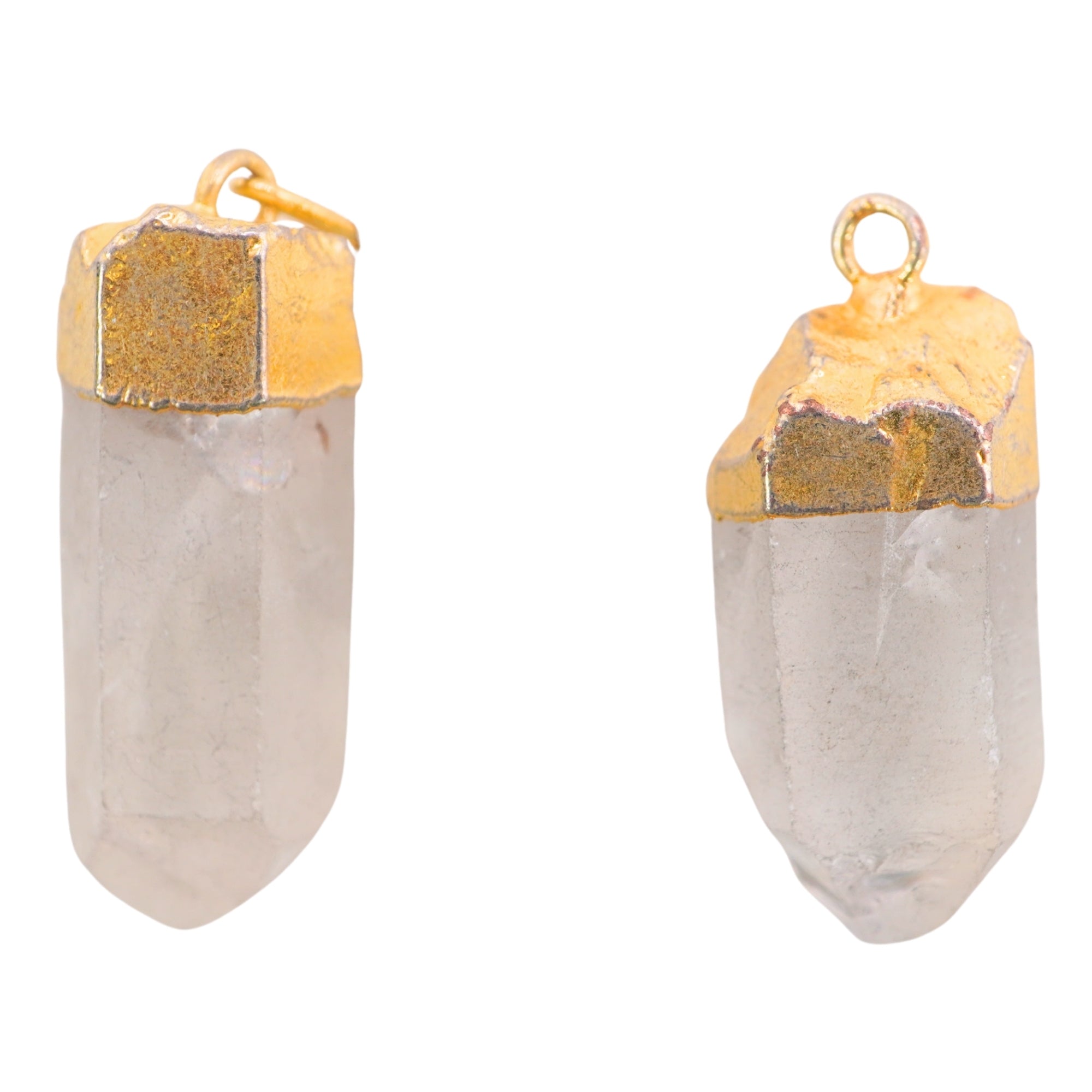 Crystal Quartz Point Shape Gemstone Gold Electroplated Charm Pendant