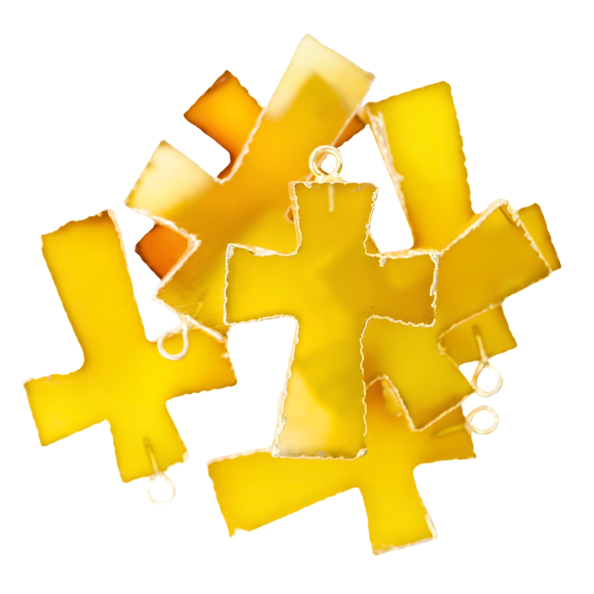 Yellow Chalcedony Cross Shape Gemstone Gold Electroplate Charm Pendant