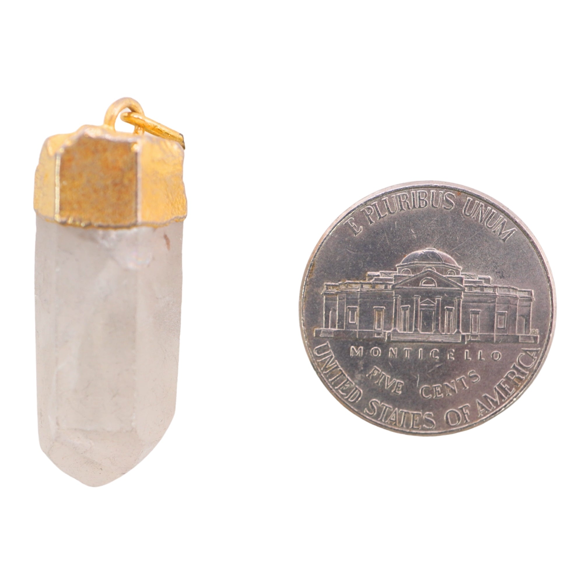 Crystal Quartz Point Shape Gemstone Gold Electroplated Charm Pendant