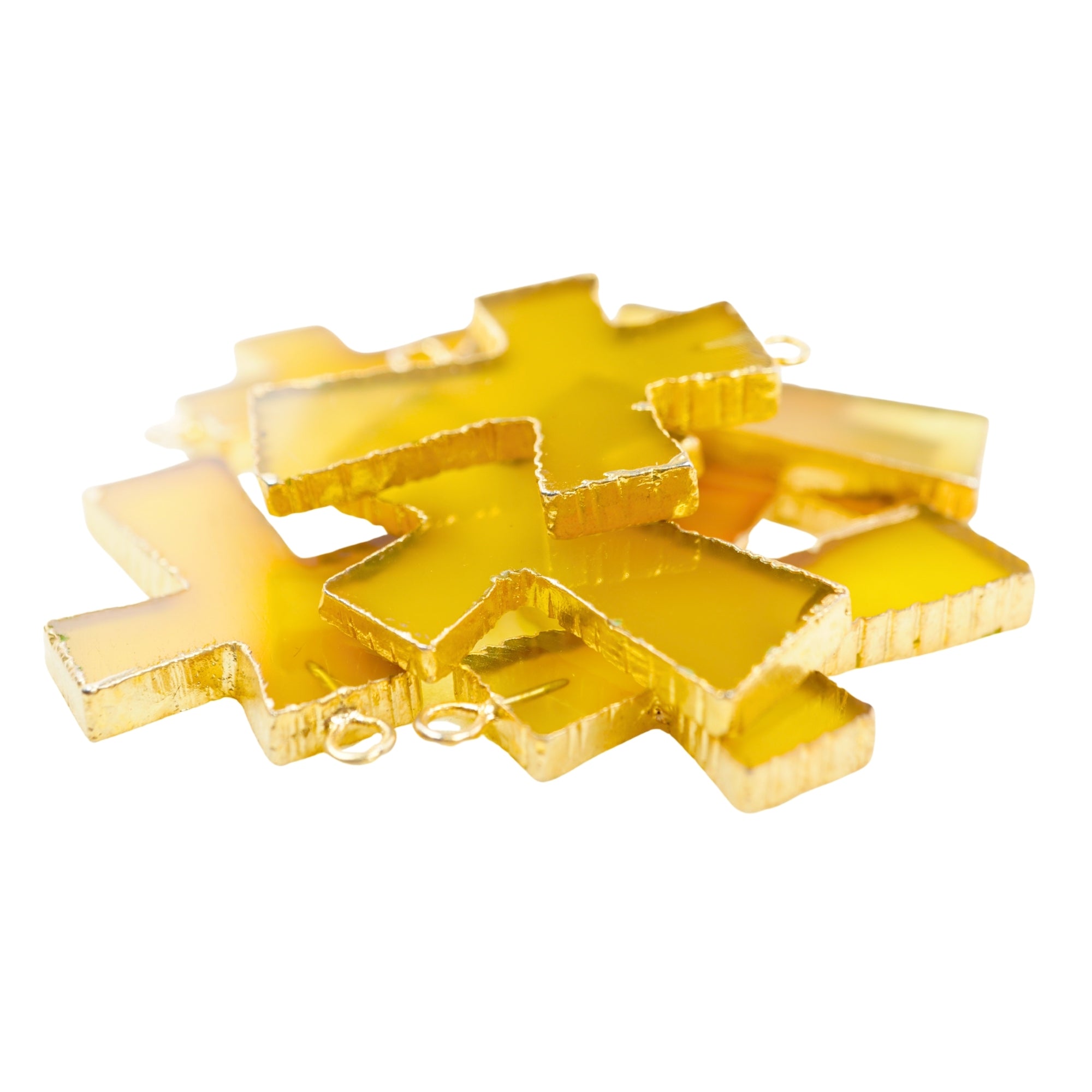 Yellow Chalcedony Cross Shape Gemstone Gold Electroplate Charm Pendant