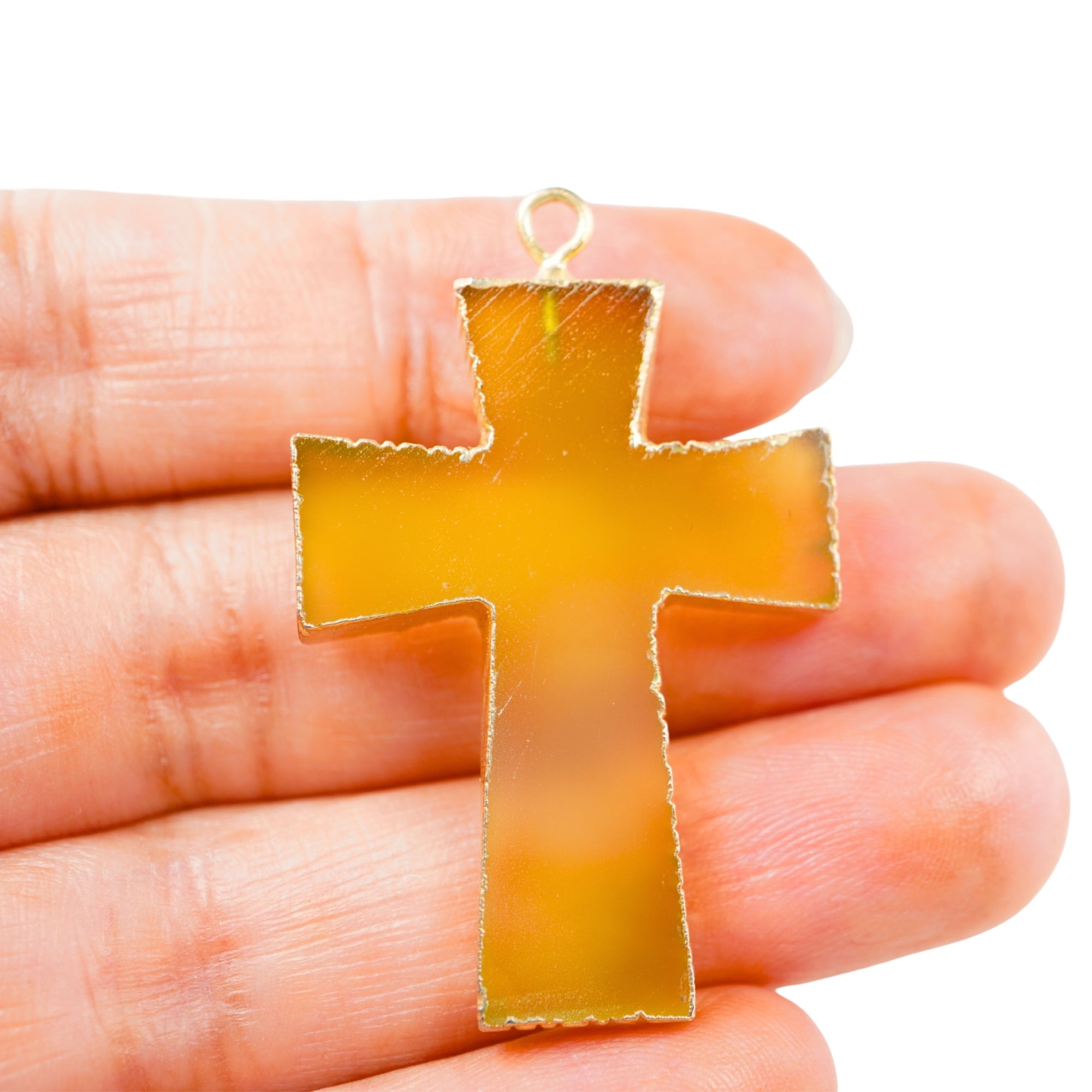 Yellow Chalcedony Cross Shape Gemstone Gold Electroplate Charm Pendant