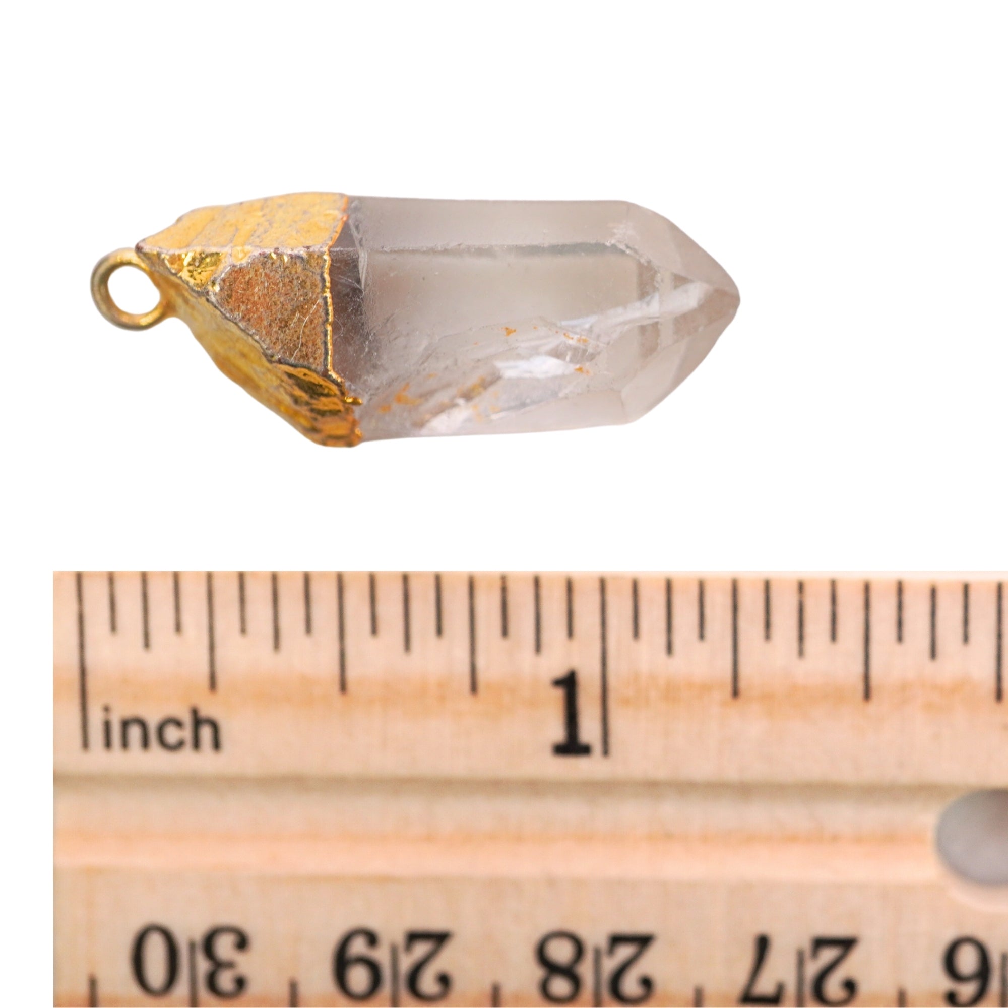 Crystal Quartz Point Shape Gemstone Gold Electroplated Charm Pendant