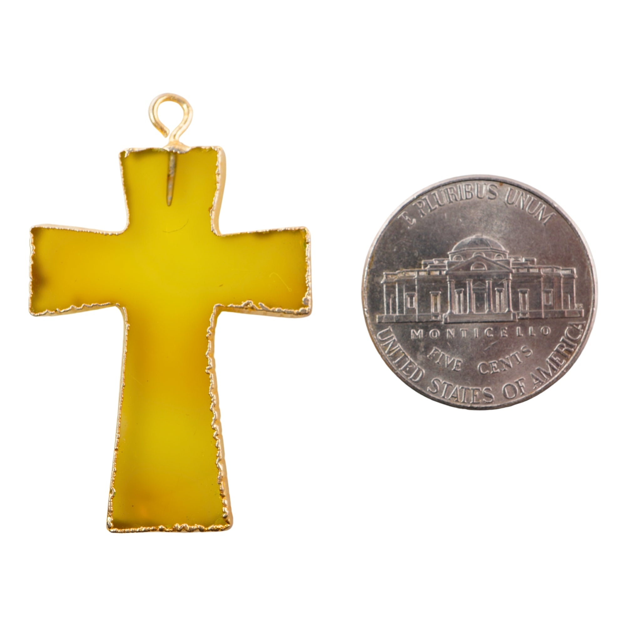 Yellow Chalcedony Cross Shape Gemstone Gold Electroplate Charm Pendant