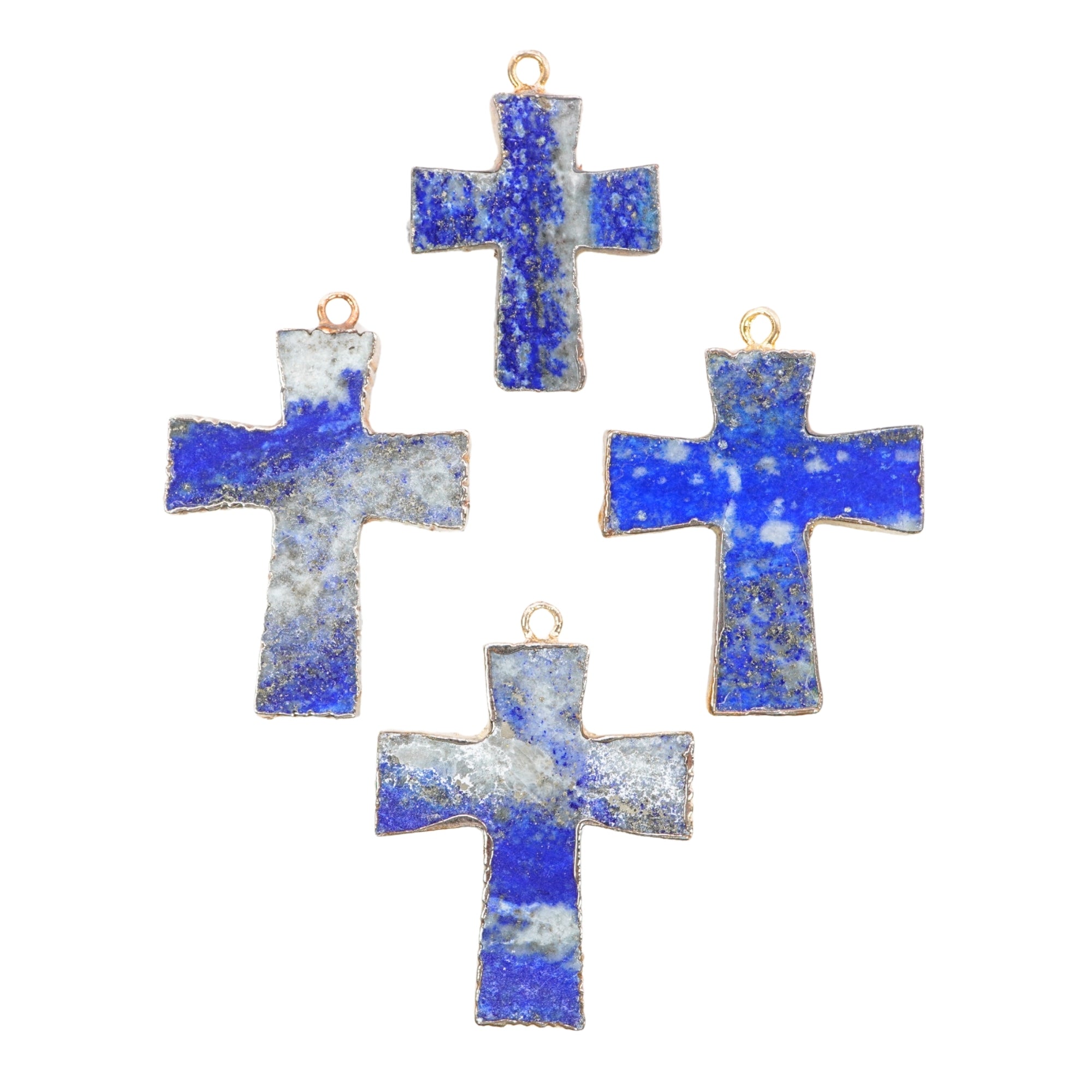 Lapis Lazuli Cross Shape Gold Electroplate Pendant Charm Jewelry Making Supplies