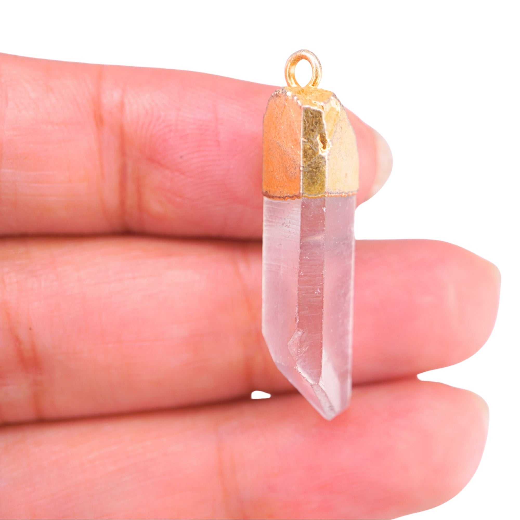 Crystal Quartz Point Shape Gemstone Gold Electroplated Charm Pendant