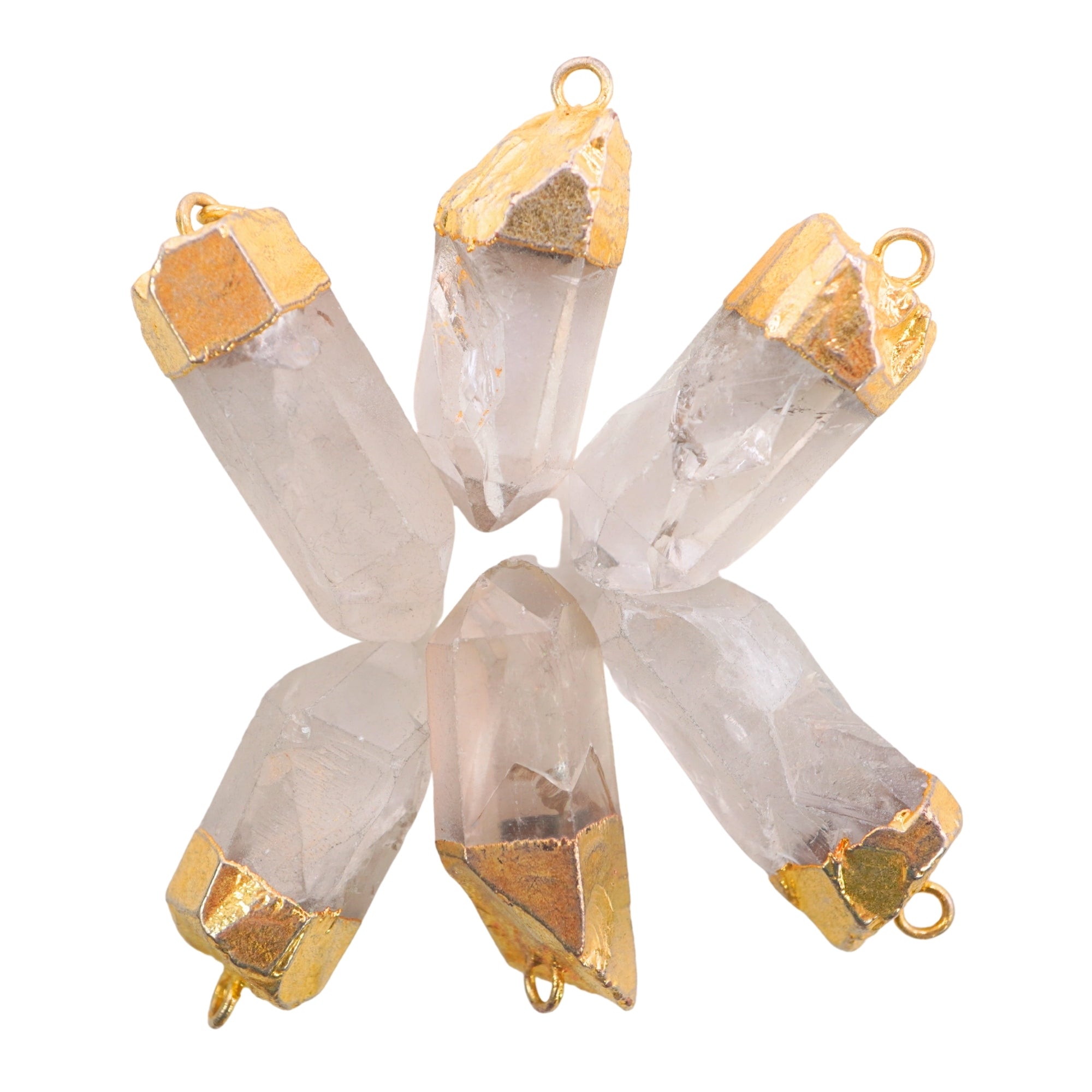 Crystal Quartz Point Shape Gemstone Gold Electroplated Charm Pendant