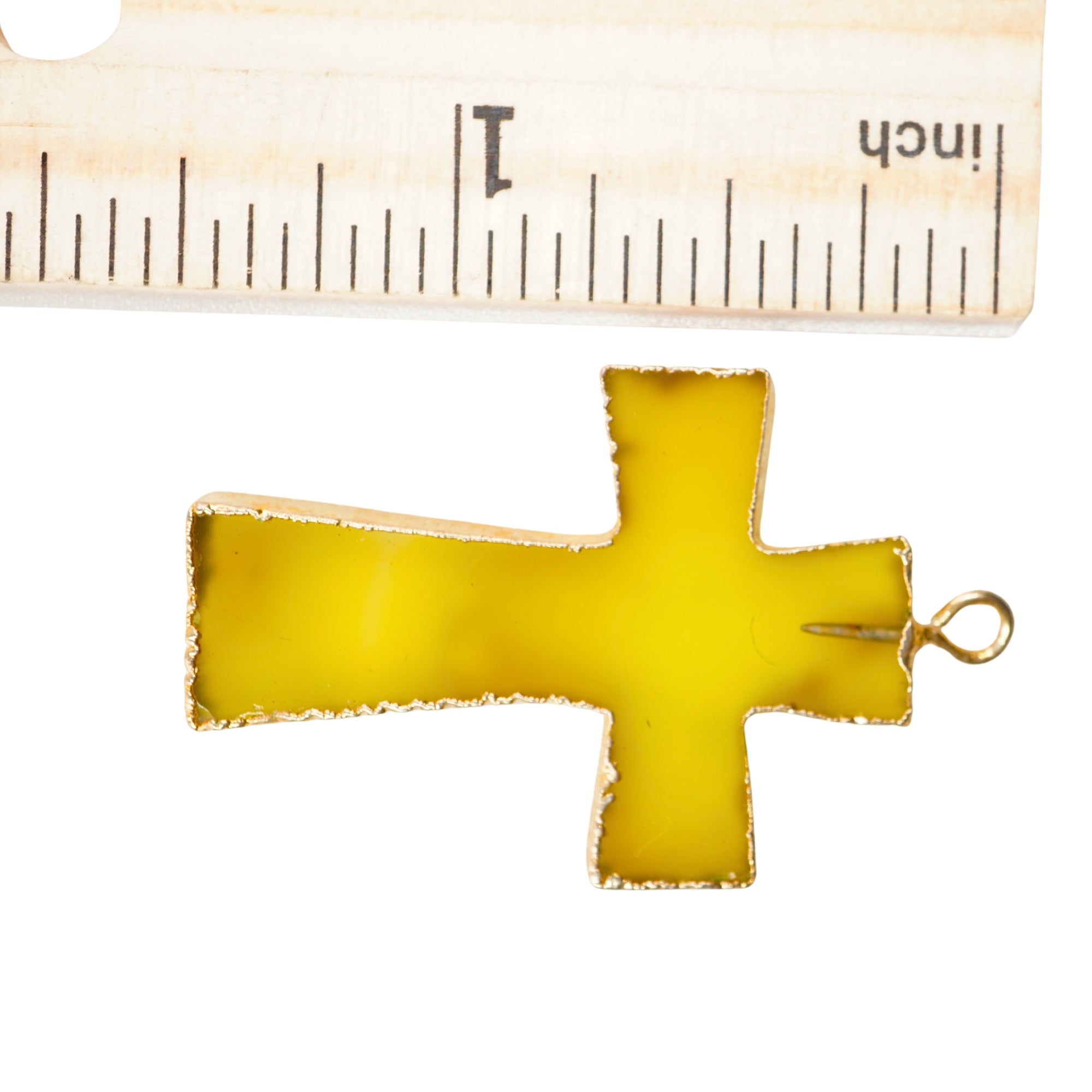 Yellow Chalcedony Cross Shape Gemstone Gold Electroplate Charm Pendant