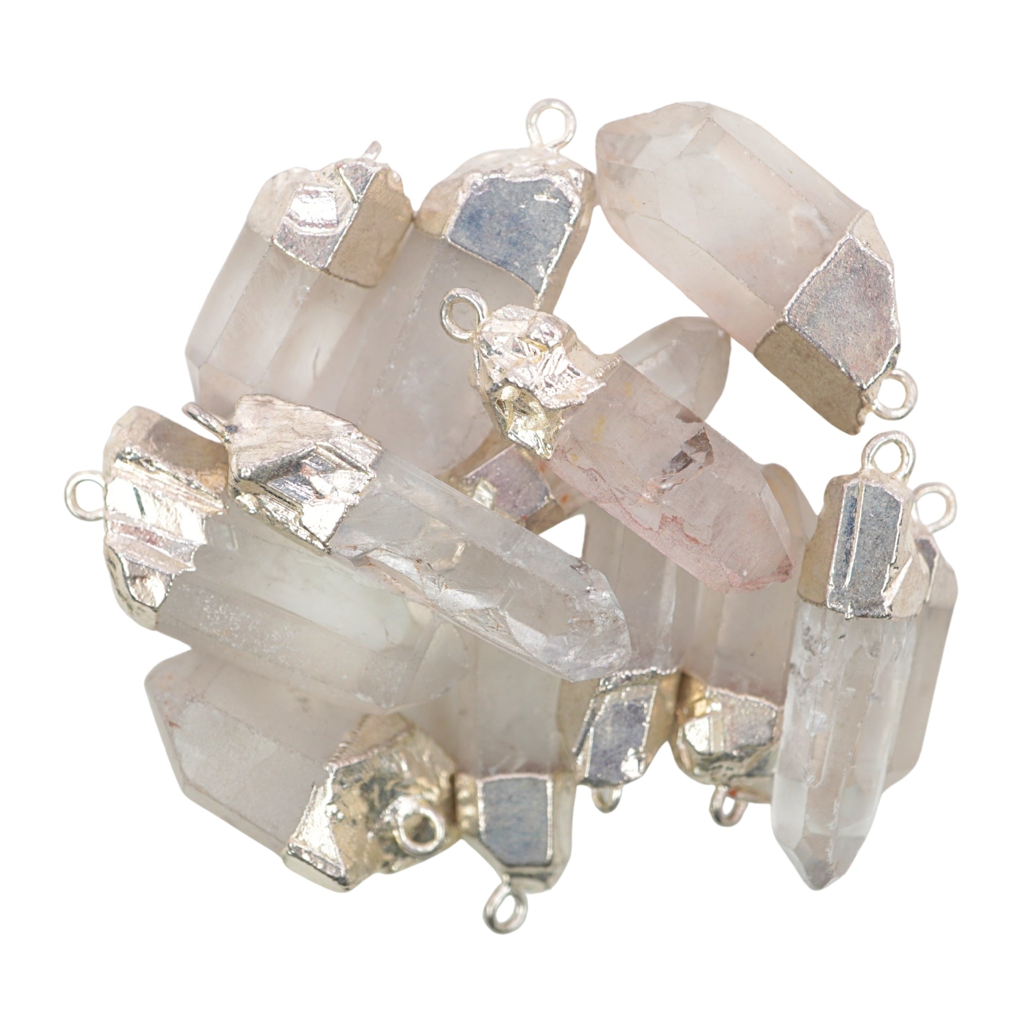 Crystal Quartz Point Gemstone Silver Electroplated Charm Pendant