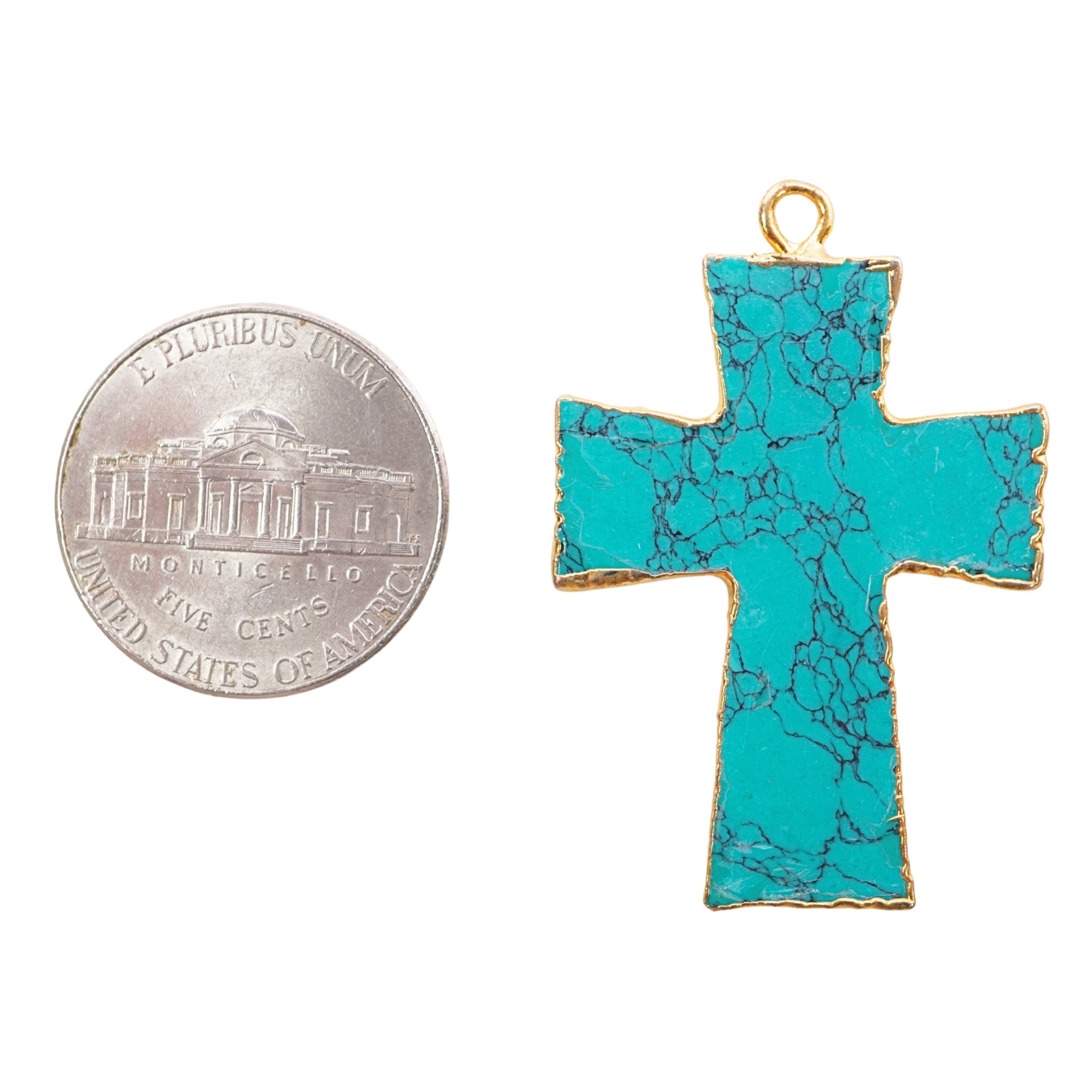 Tibetan Turquoise Manmade Cross Shape Gemstone Gold Electroplate Charm Pendant