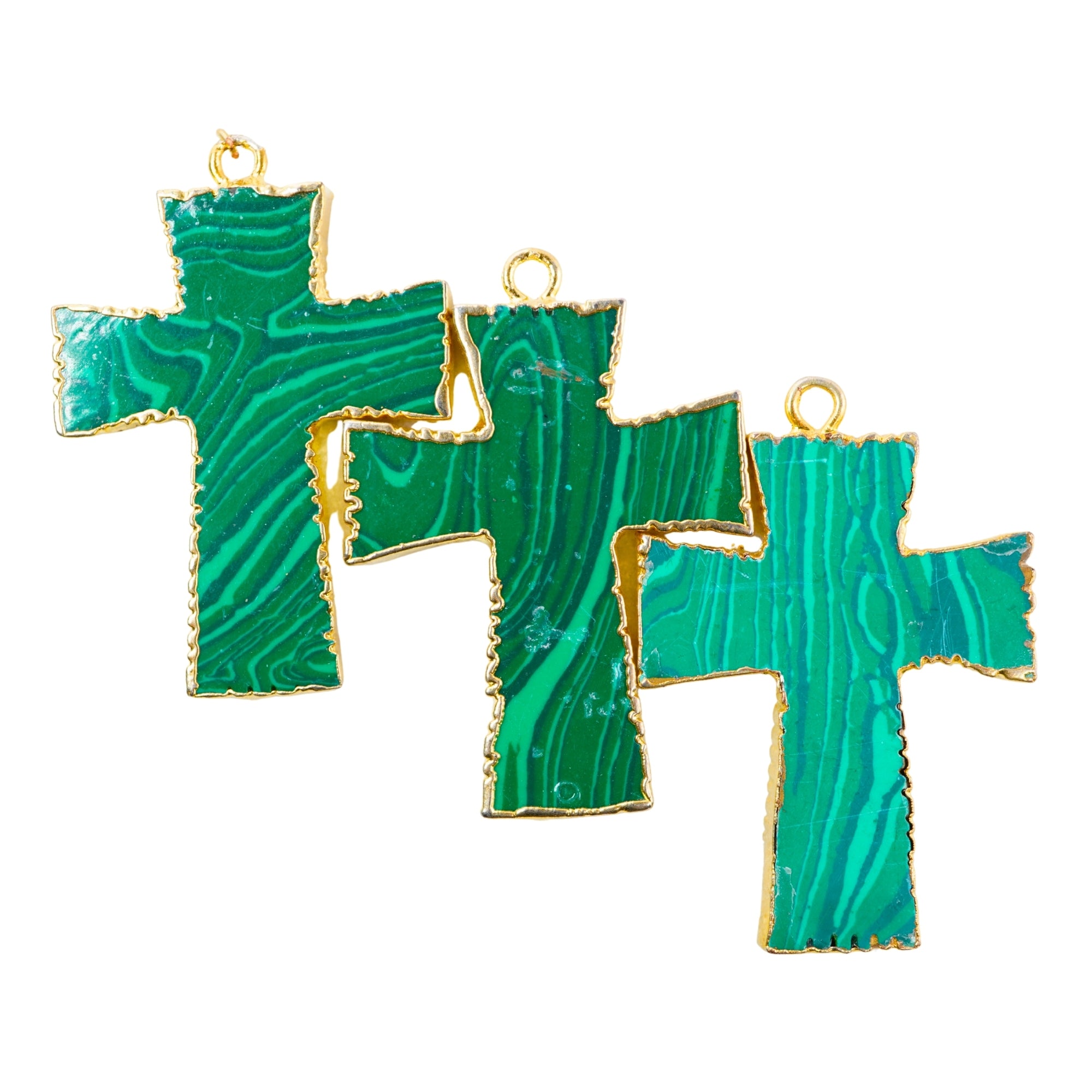 Malachite Smooth Cross Shape Gemstone Gold Electroplate Charm Pendant