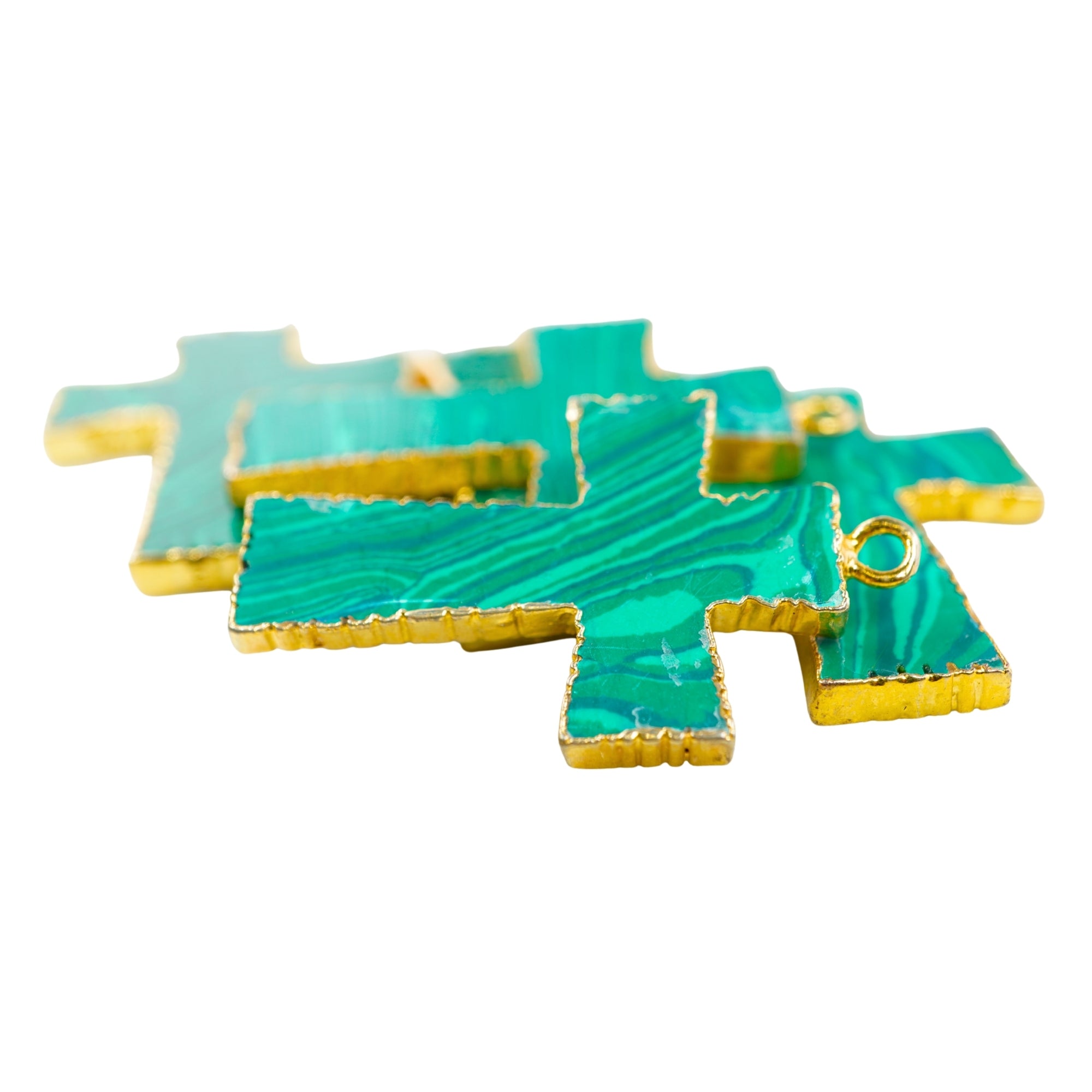 Malachite Smooth Cross Shape Gemstone Gold Electroplate Charm Pendant