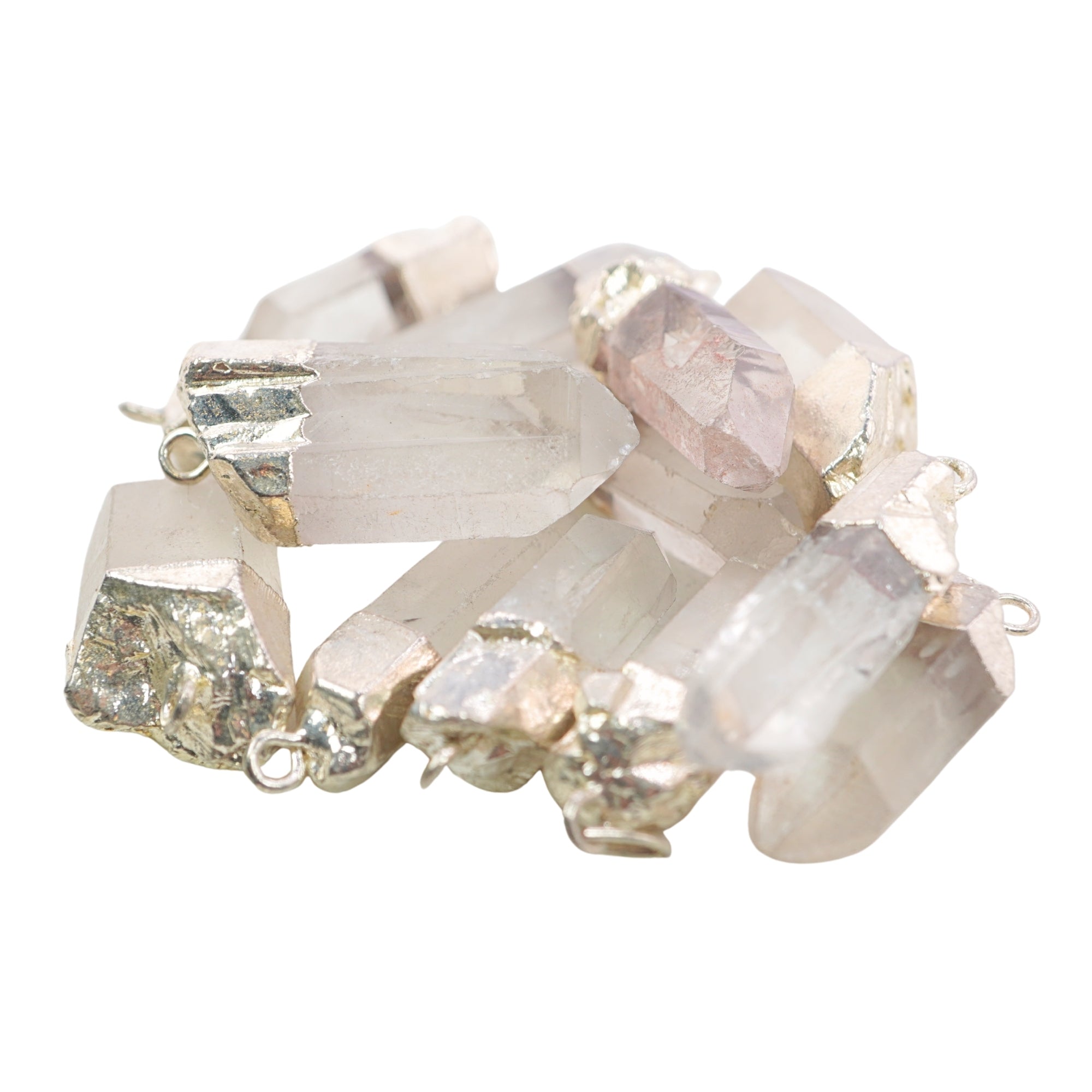 Crystal Quartz Point Gemstone Silver Electroplated Charm Pendant