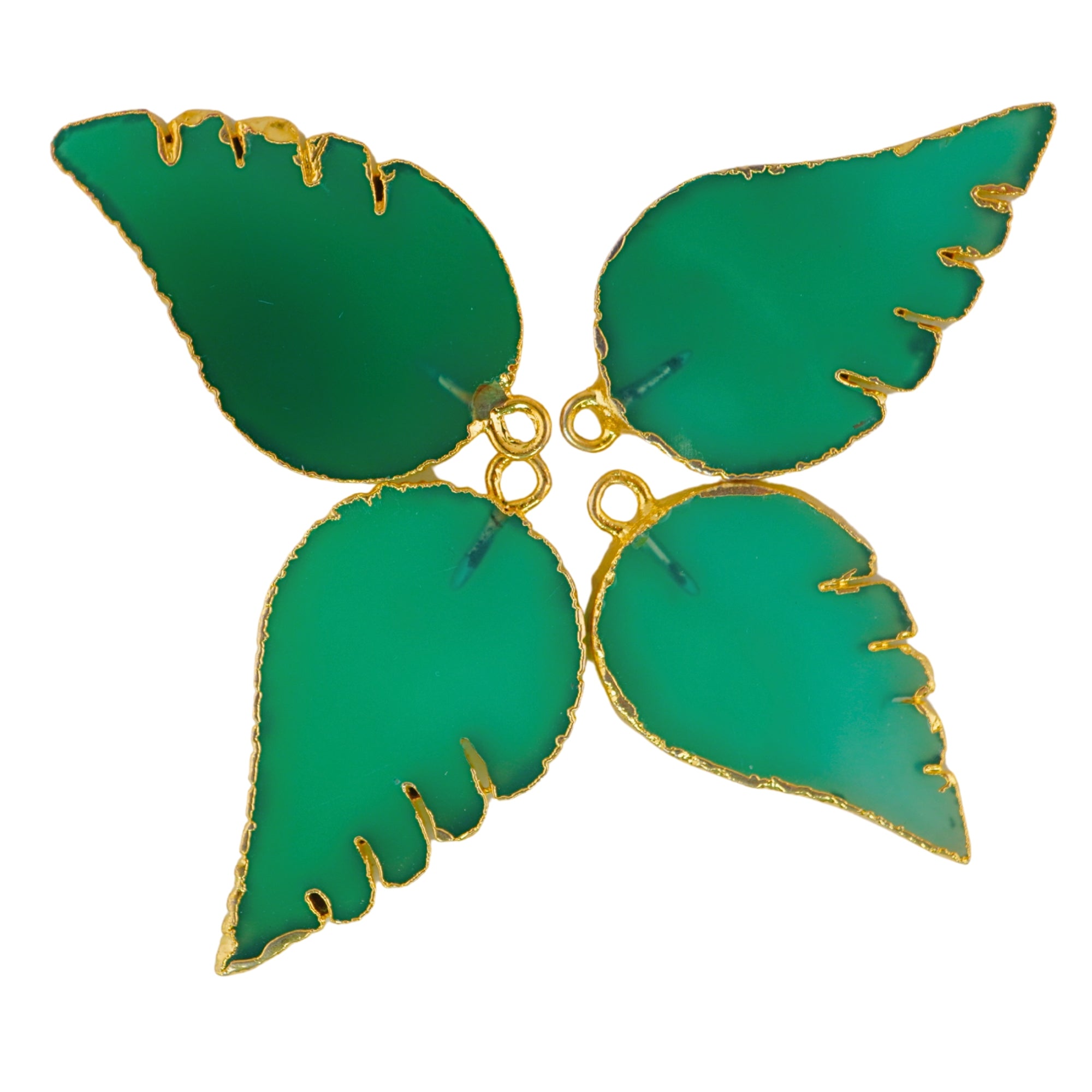 Green Agate Chalcedony Angel Wings Shape Gemstone Gold Electroplated Charm Pendant