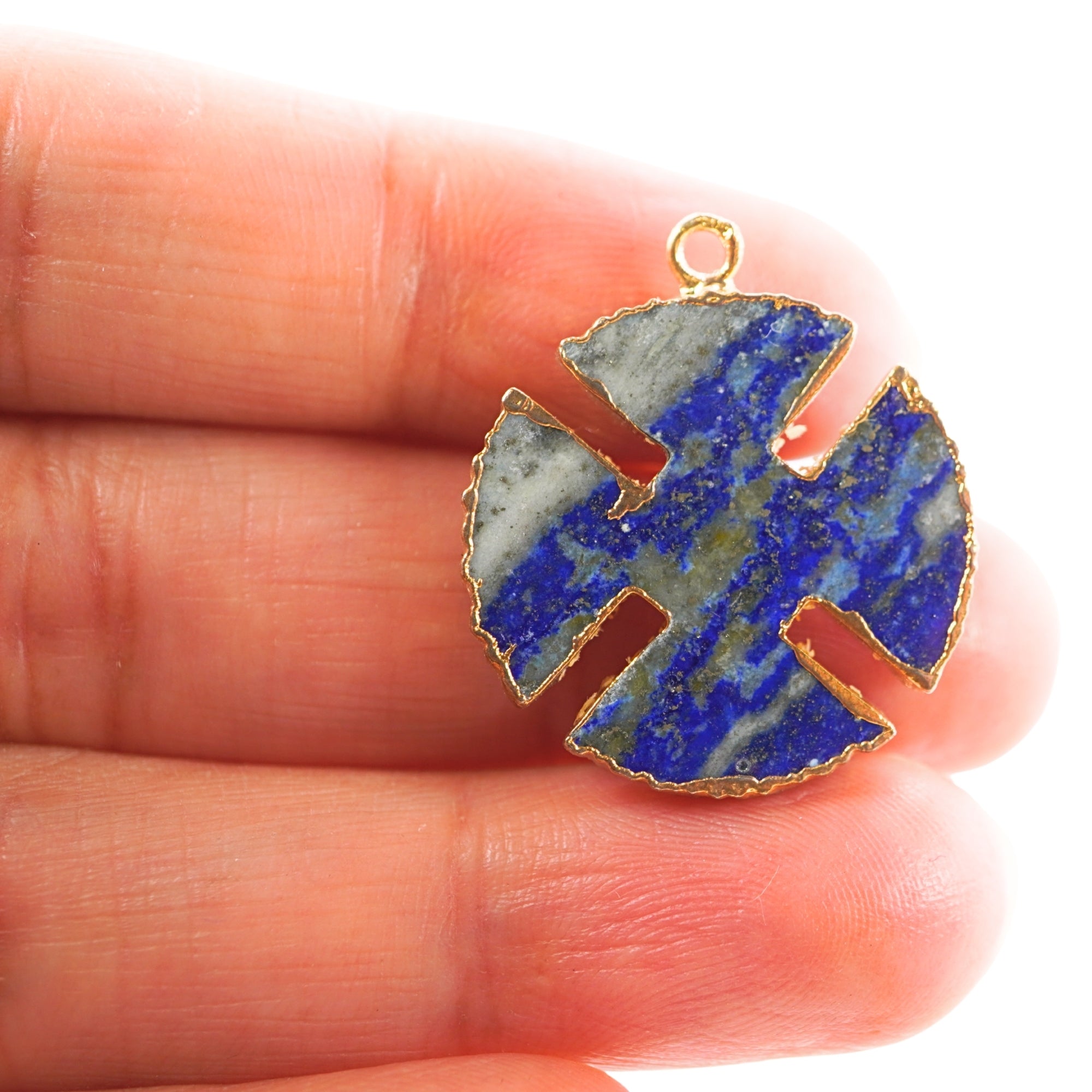 Lapis Lazuli Viking Cross Gold Electroplated Connector Pendant Charm
