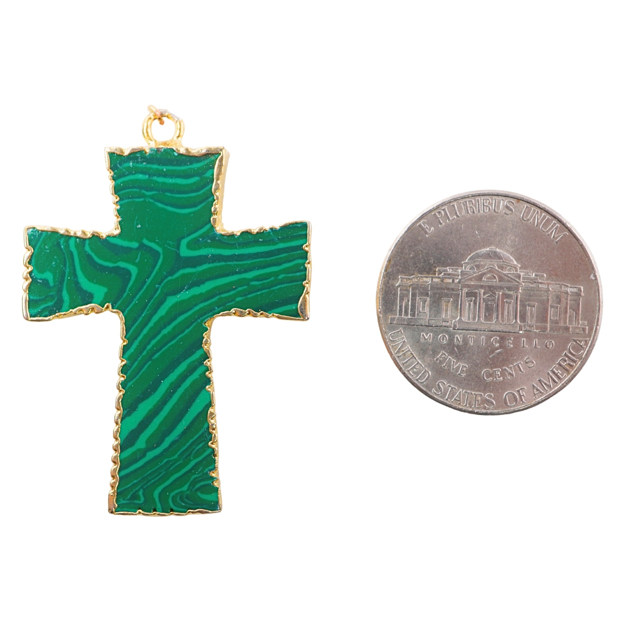 Malachite Smooth Cross Shape Gemstone Gold Electroplate Charm Pendant
