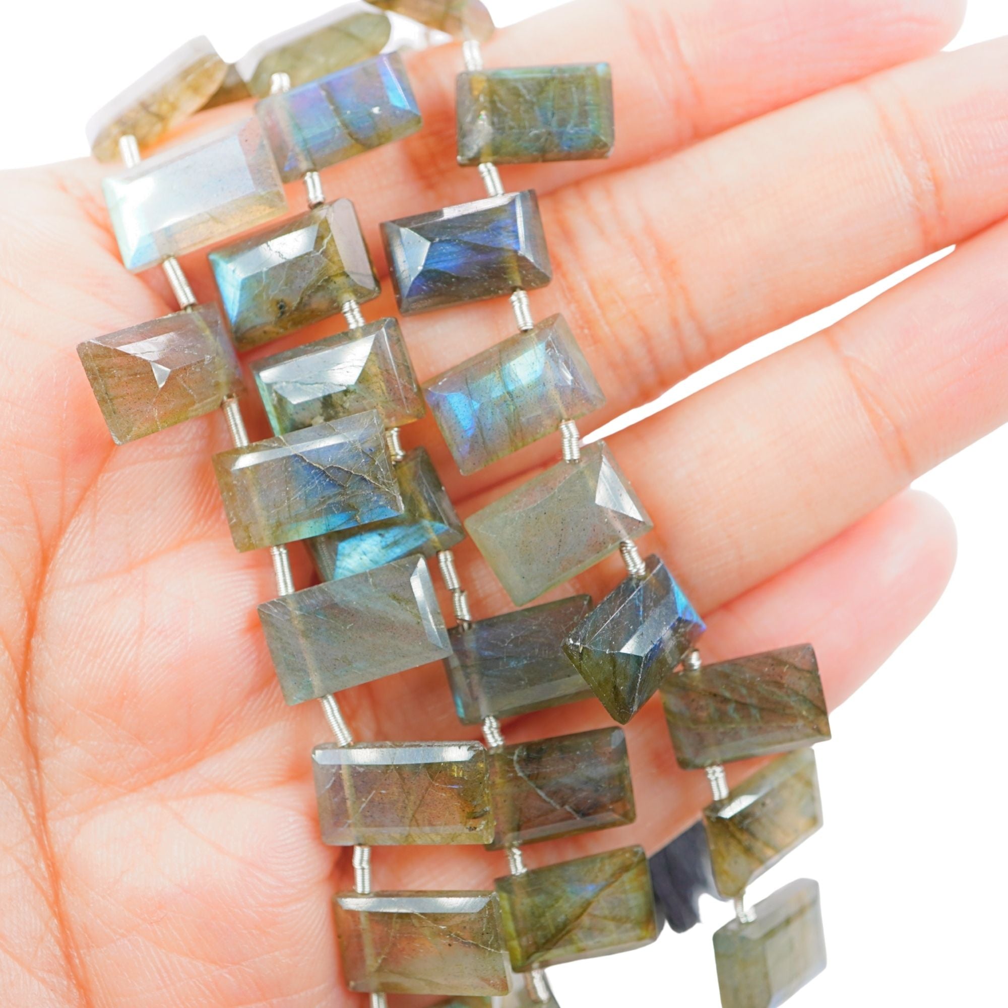 Labradorite 11 X 7 - 12 X 7 MM Faceted Rectangle Shape Gemstone 15 Inch Strand Beads