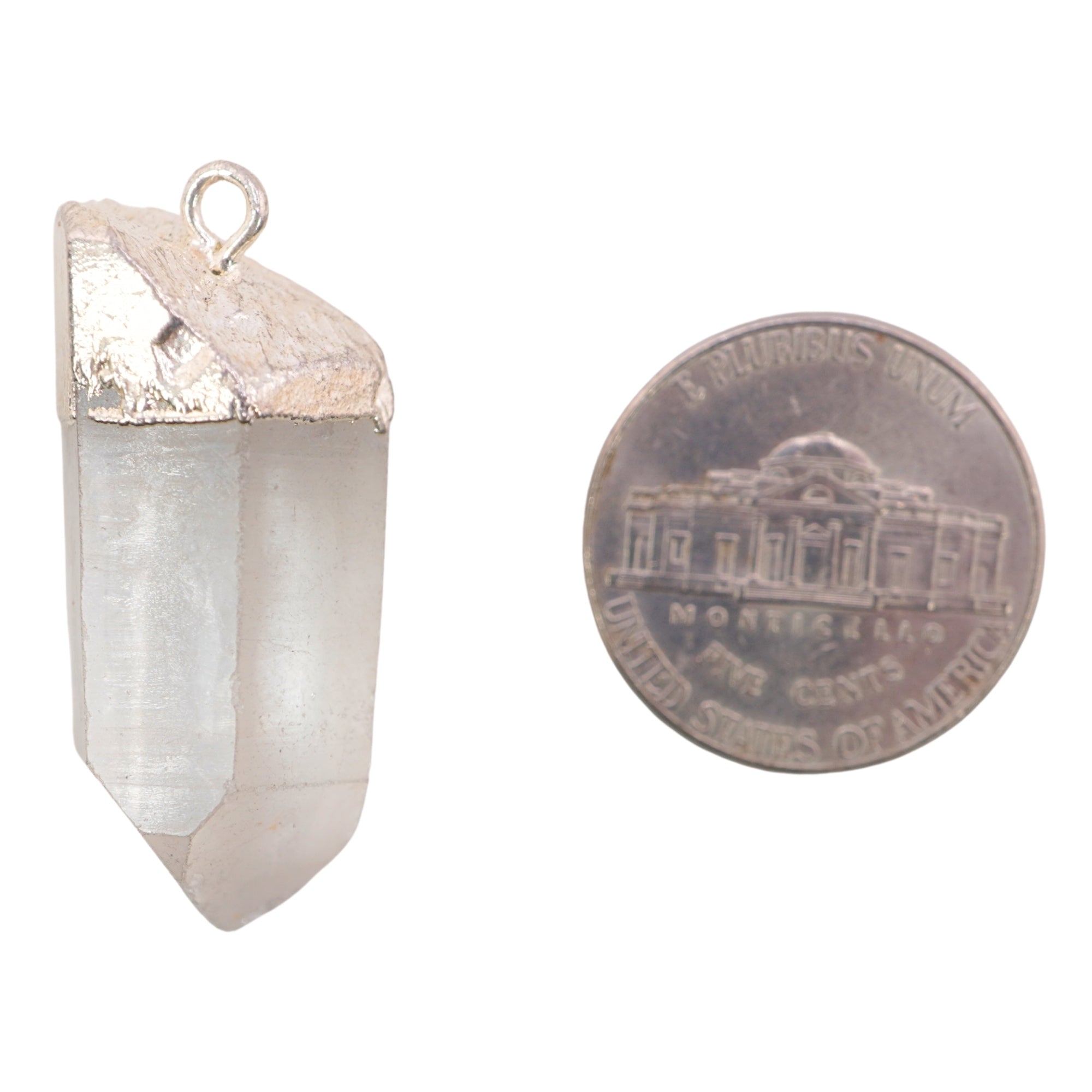 Crystal Quartz Point Gemstone Silver Electroplated Charm Pendant