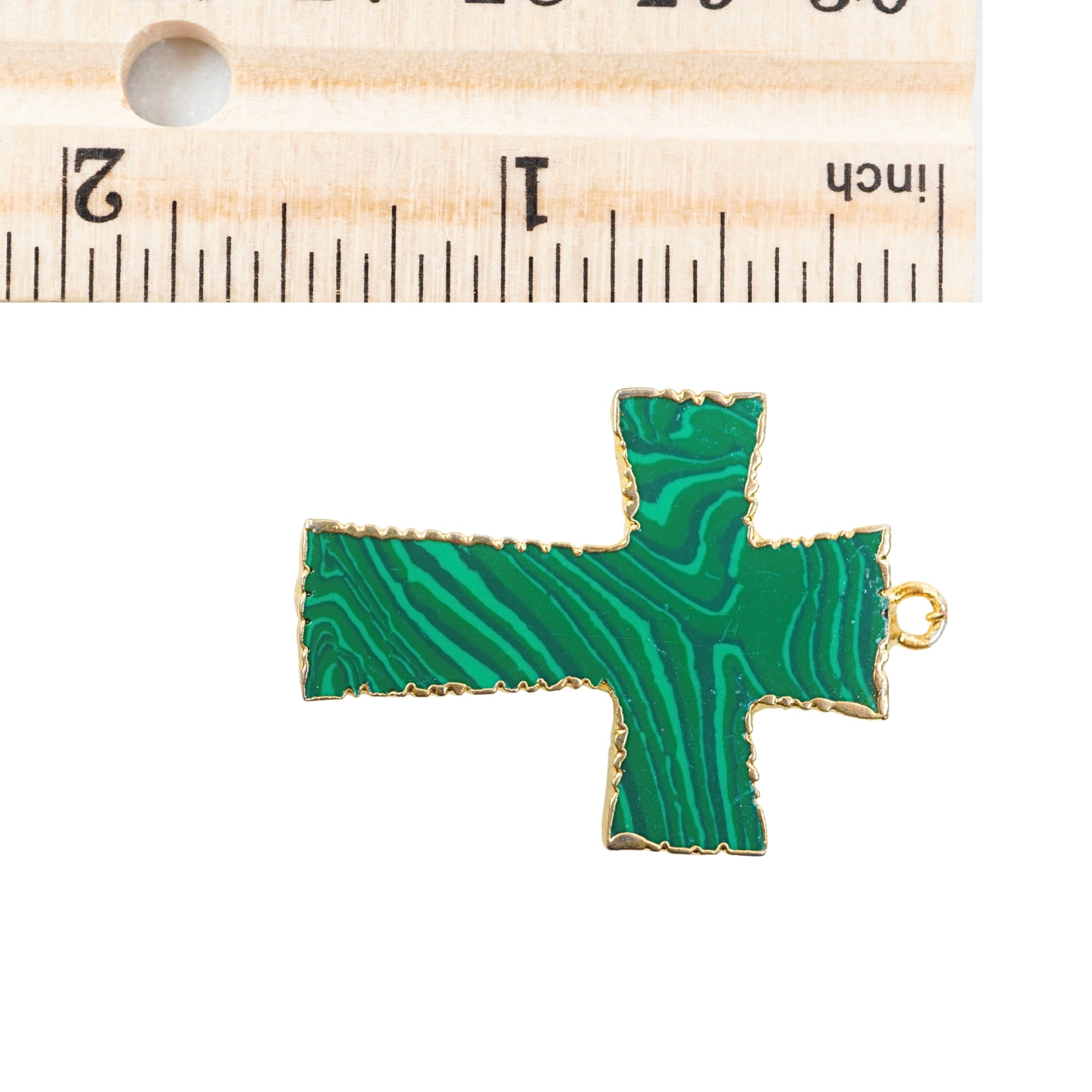 Malachite Smooth Cross Shape Gemstone Gold Electroplate Charm Pendant